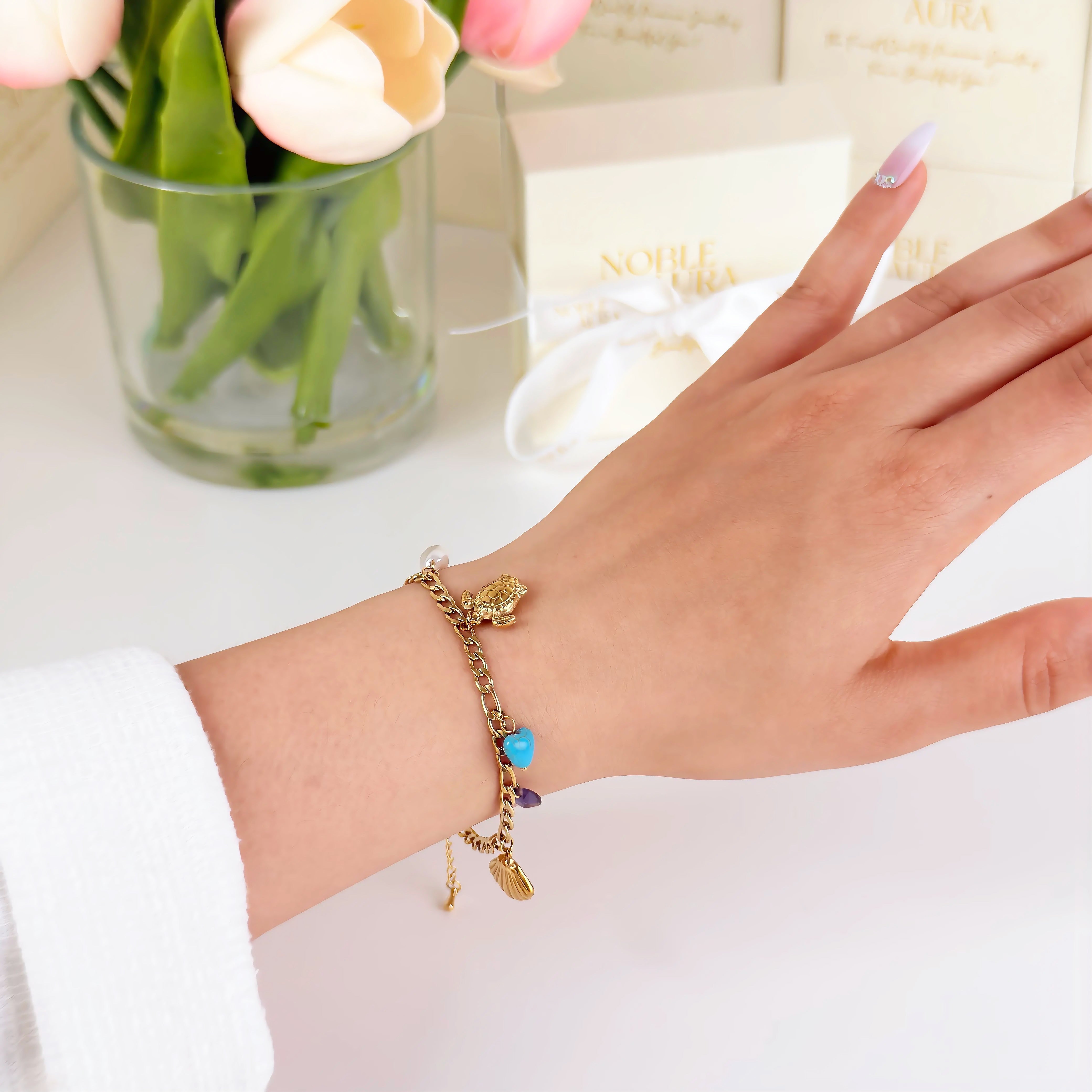 Ocean Charm Bracelet Waterproof Tarnish-Free Gold Charm Bracelet