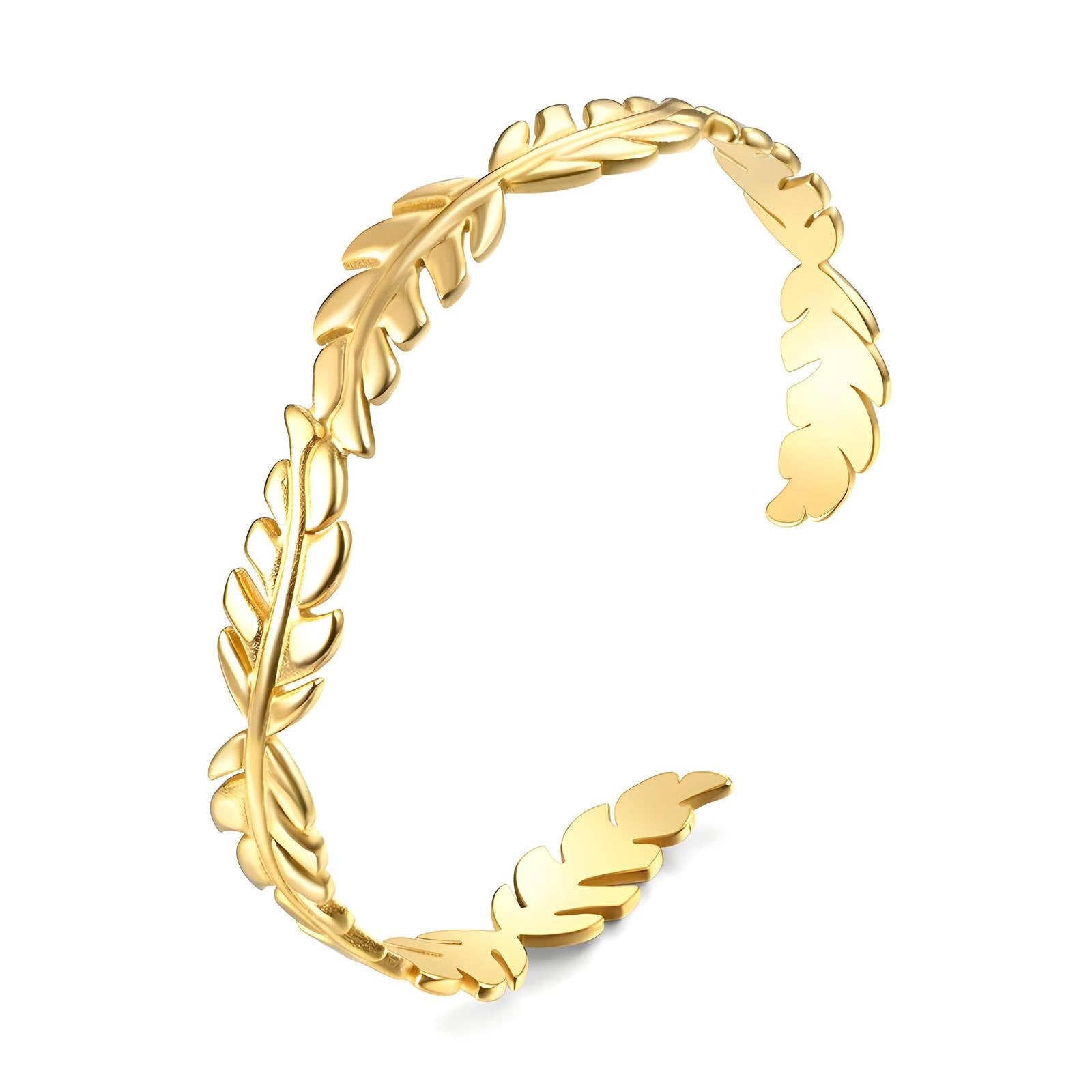 Gold Leaf Cuff Bracelet Waterproof Tarnish-Free Open Gold Bracelet