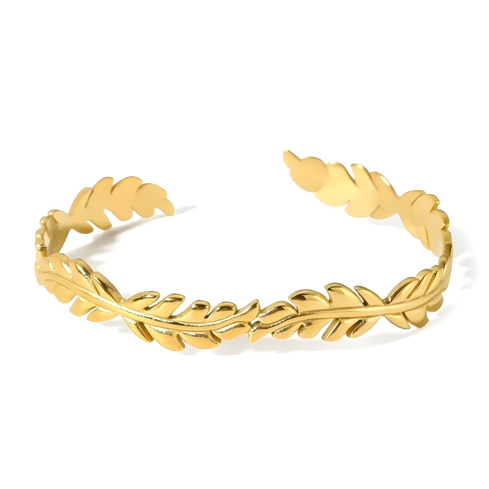 Gold Leaf Cuff Bracelet Waterproof Tarnish-Free Open Gold Bracelet