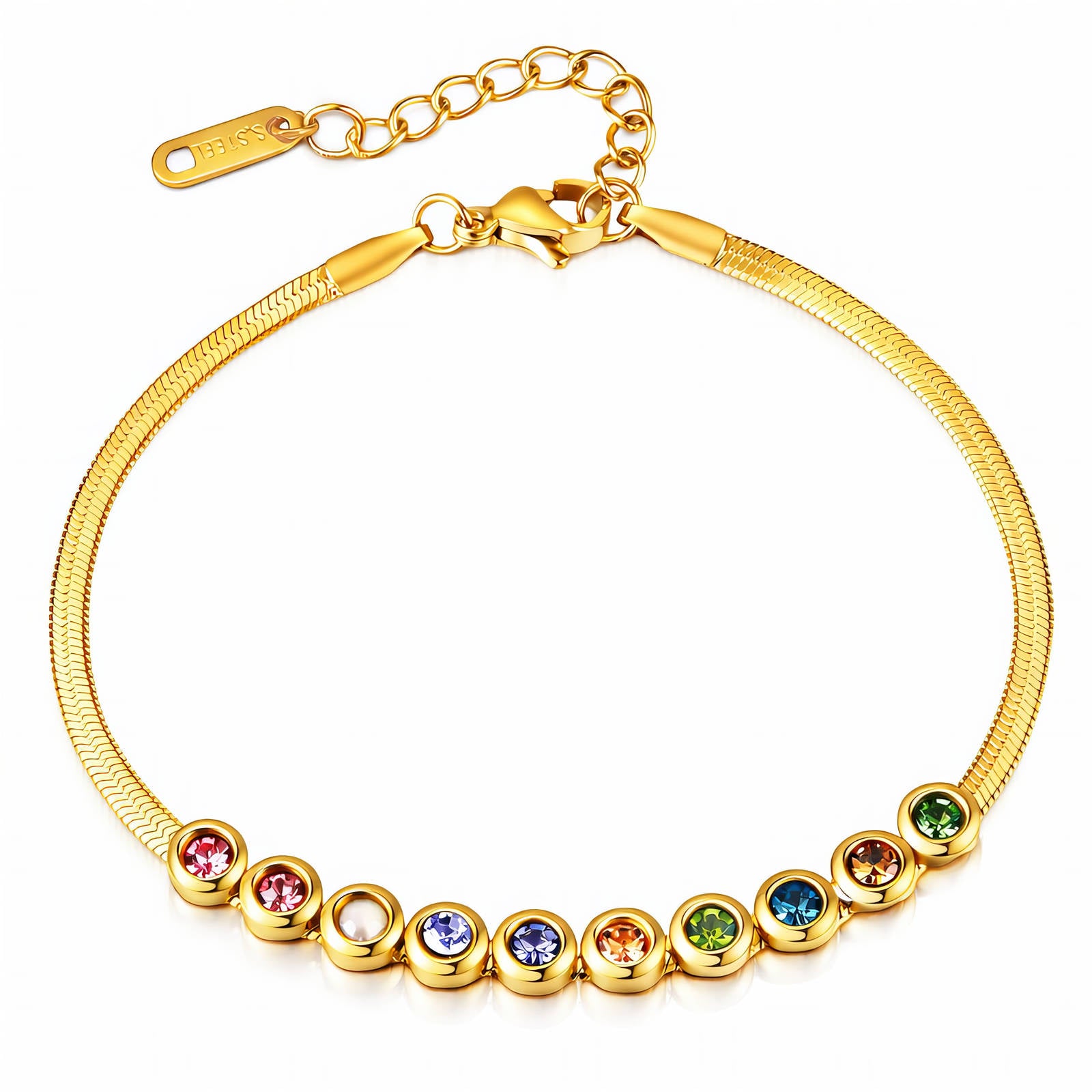 Rainbow Gemstone Bracelet Waterproof Tarnish-Free Gold Bracelet