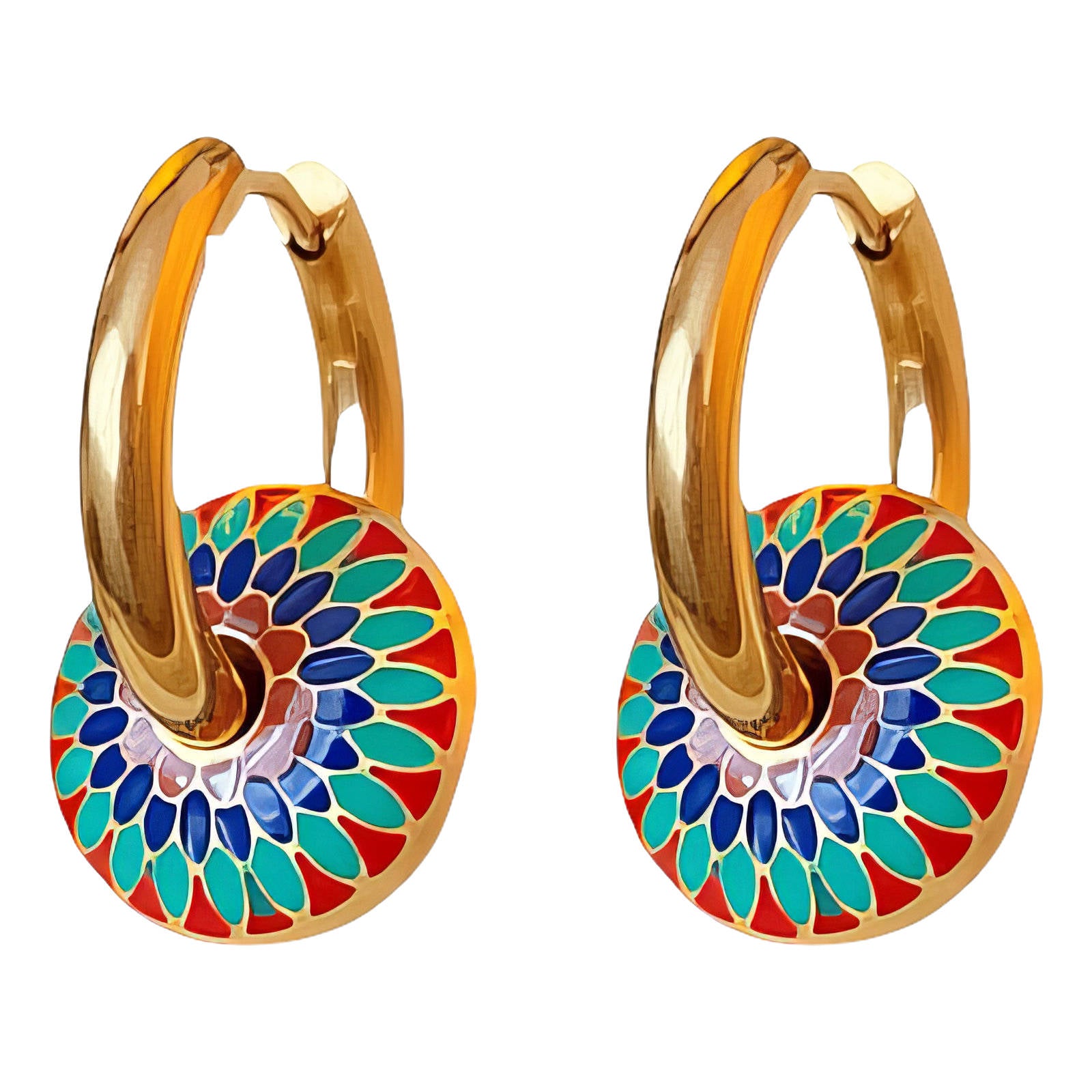 Colourful mosaic hoop earrings with vibrant stone detailing by Noble Aura Jewellery UK