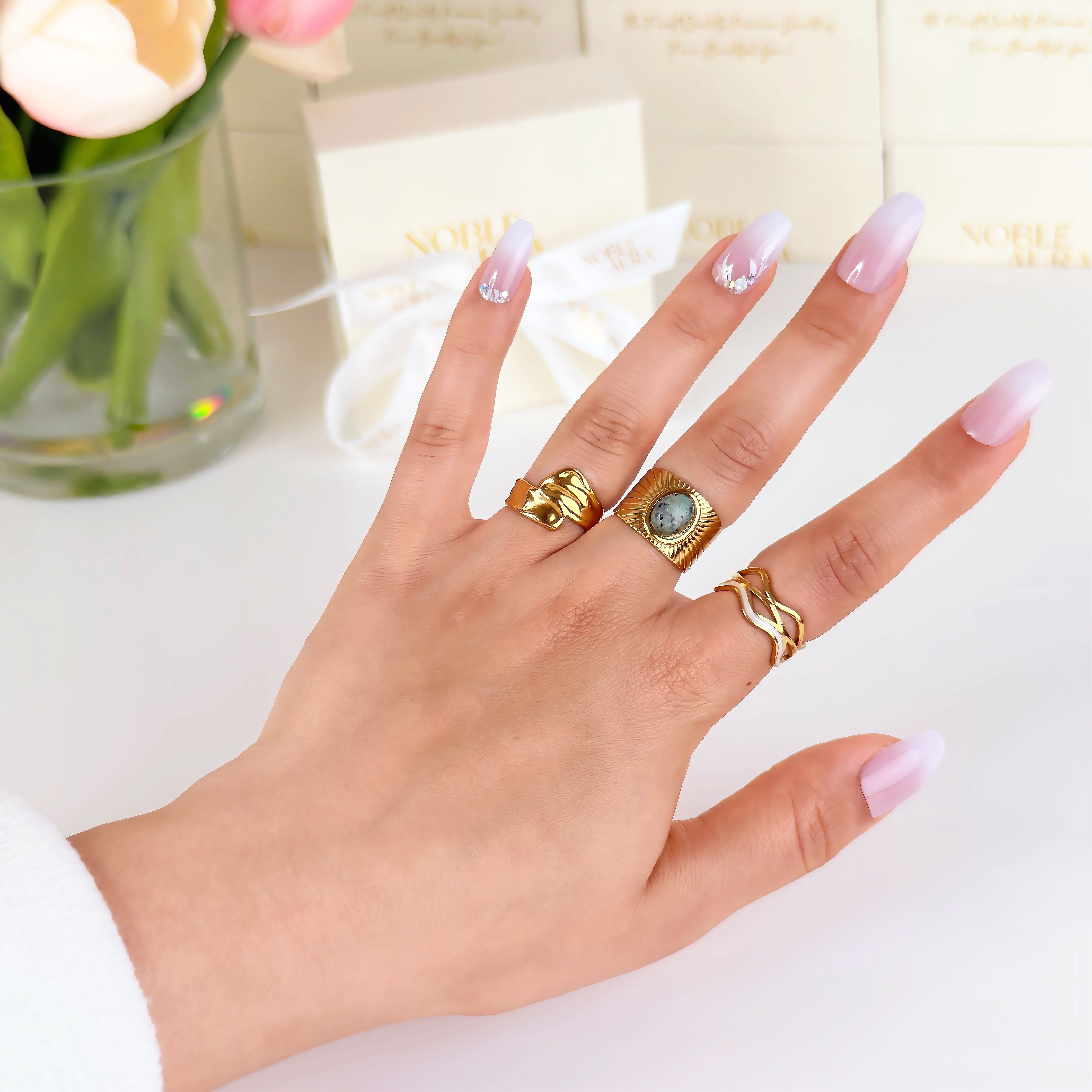 Gold Wave Ring Waterproof Tarnish-Free Gold Ring