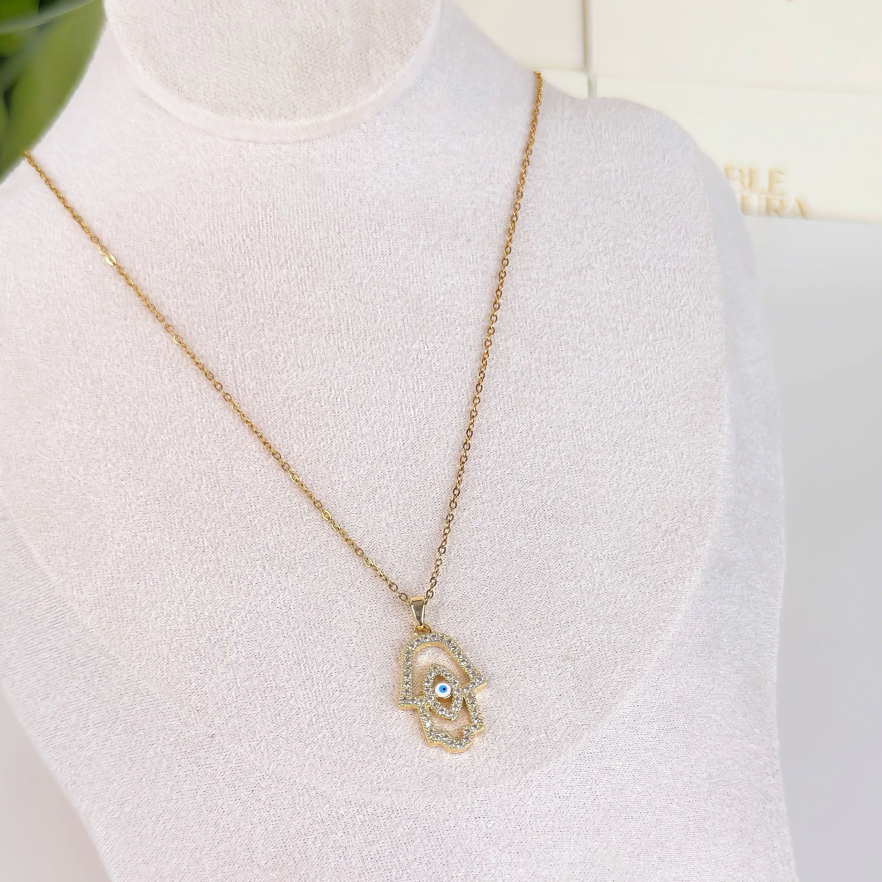 Hamsa Hand Necklace Waterproof Tarnish-Free Evil Eye Pendant Necklace
