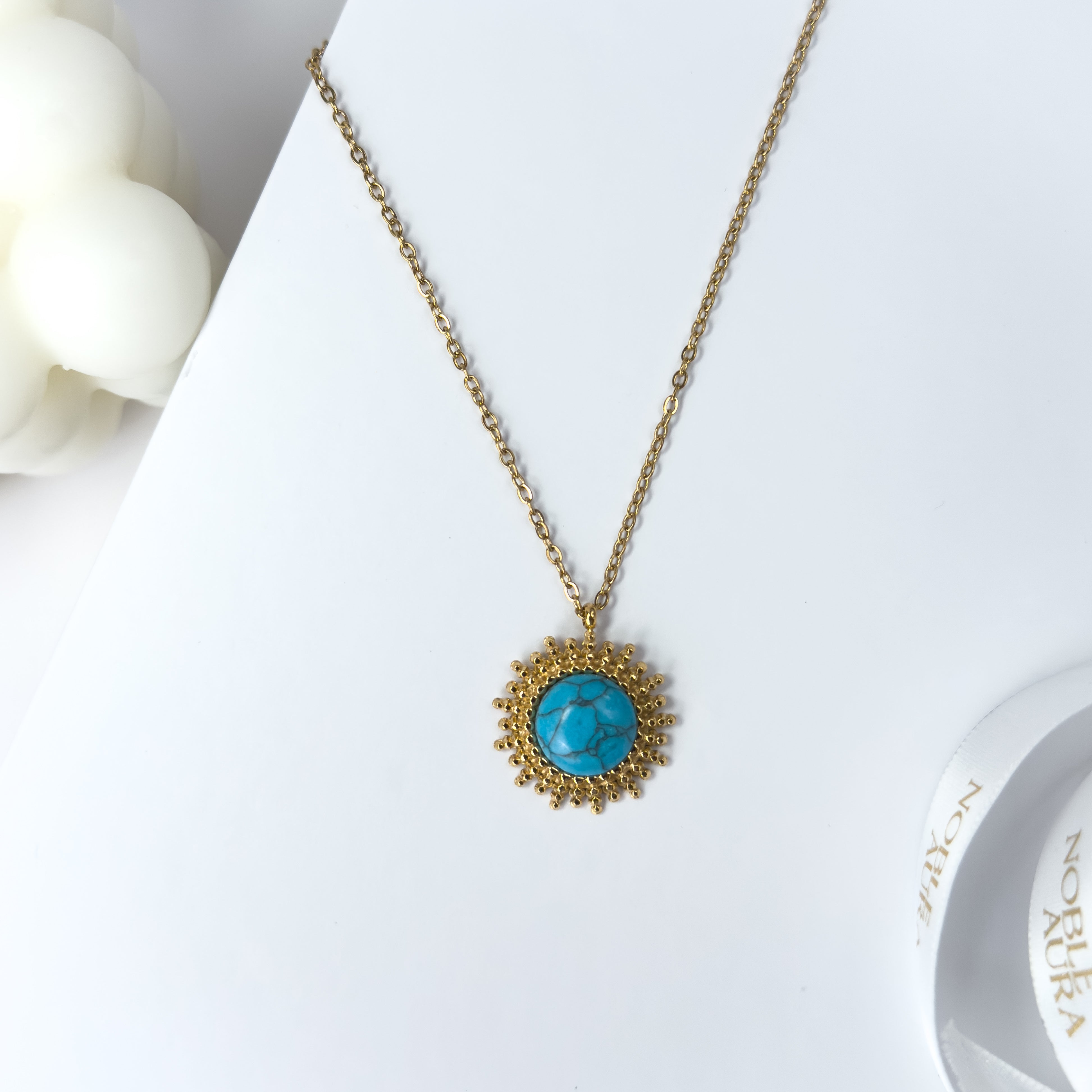 Gold Sunburst Turquoise Necklace