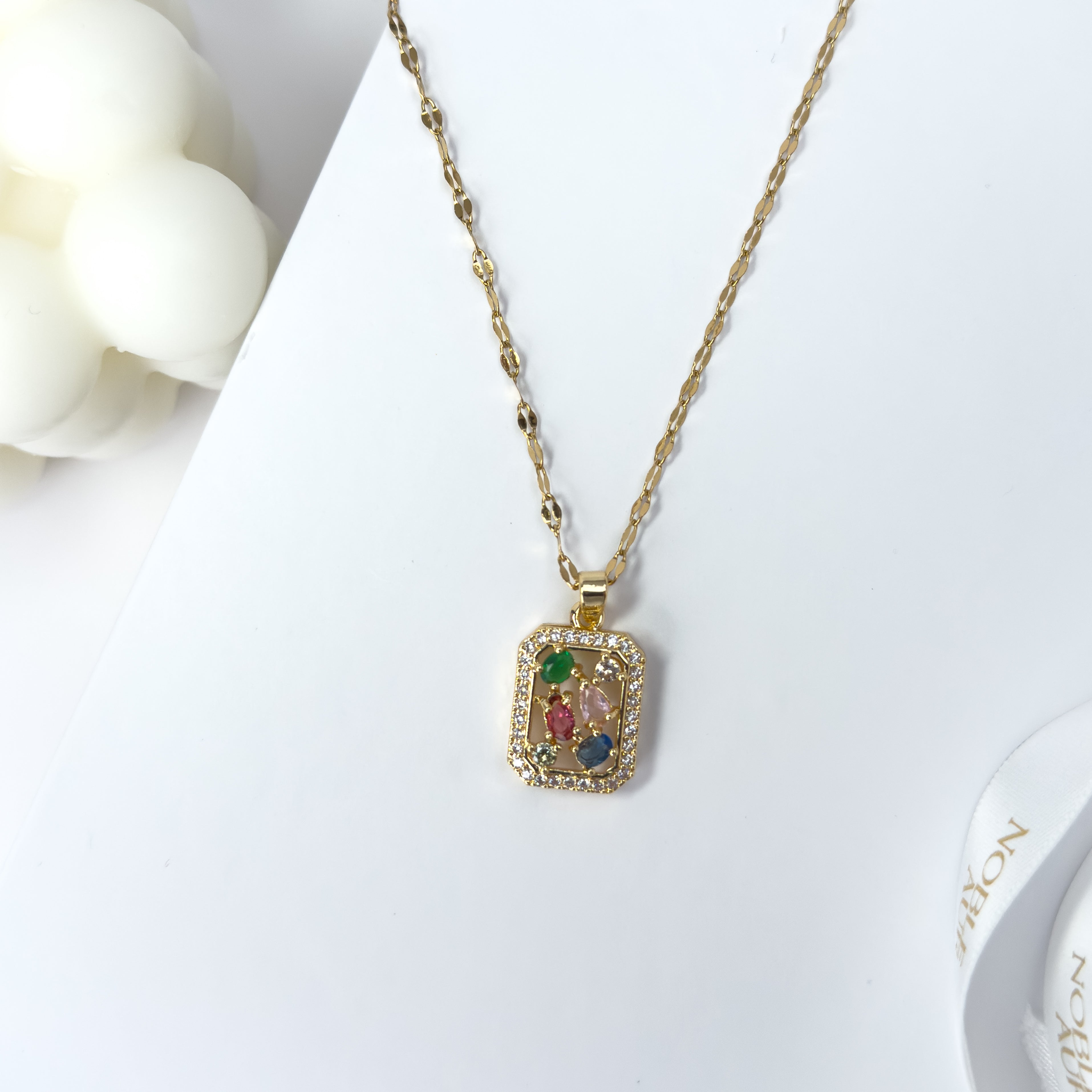 Multicolour Gemstone Necklace in Rectangle Pendant