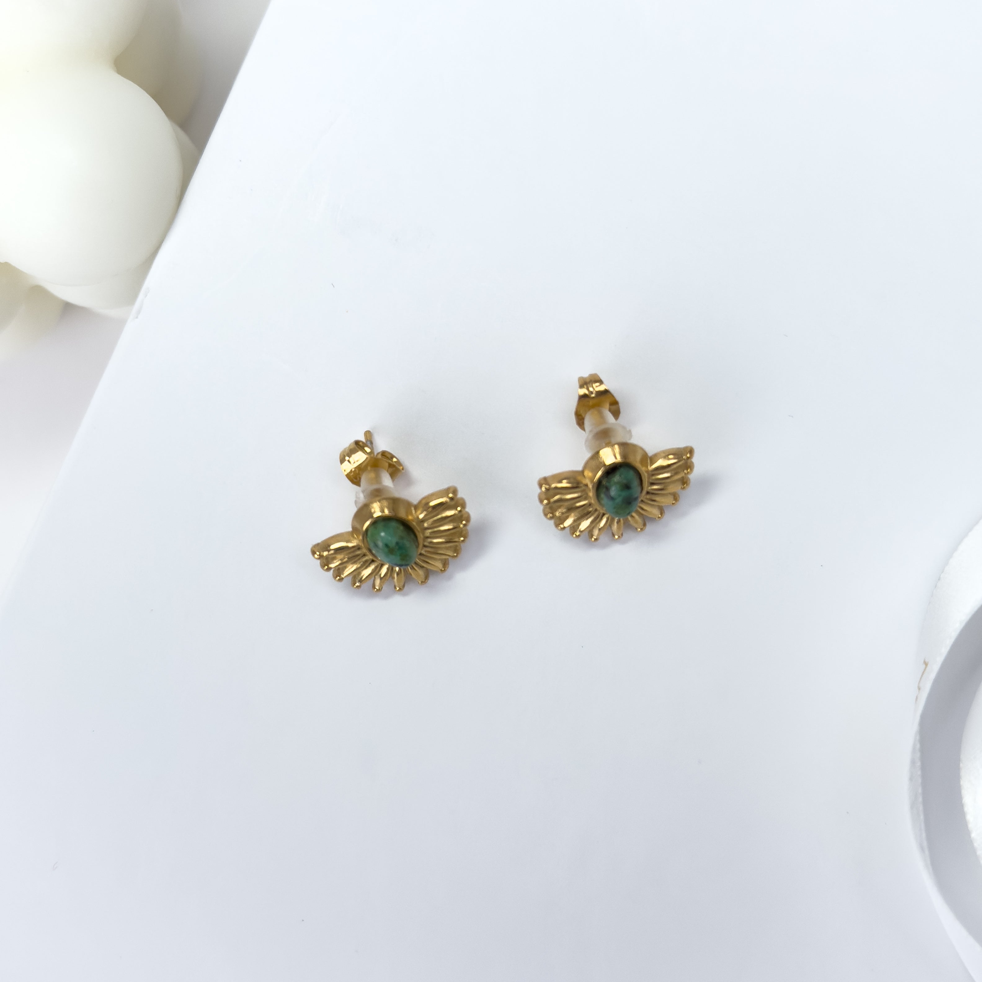 Sunburst Turquoise Green Stone Stud Earrings