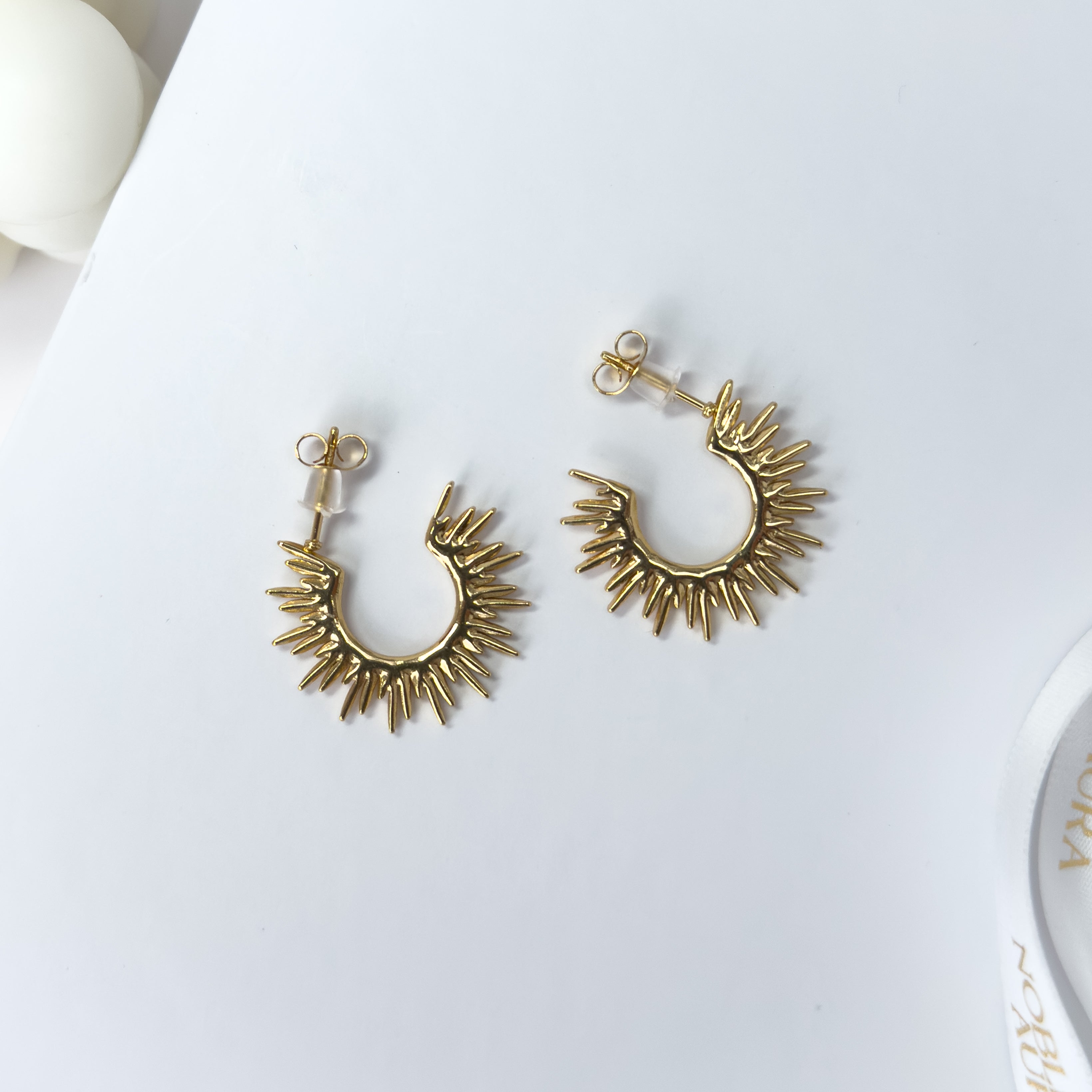 Gold Sunburst Hoop Earrings