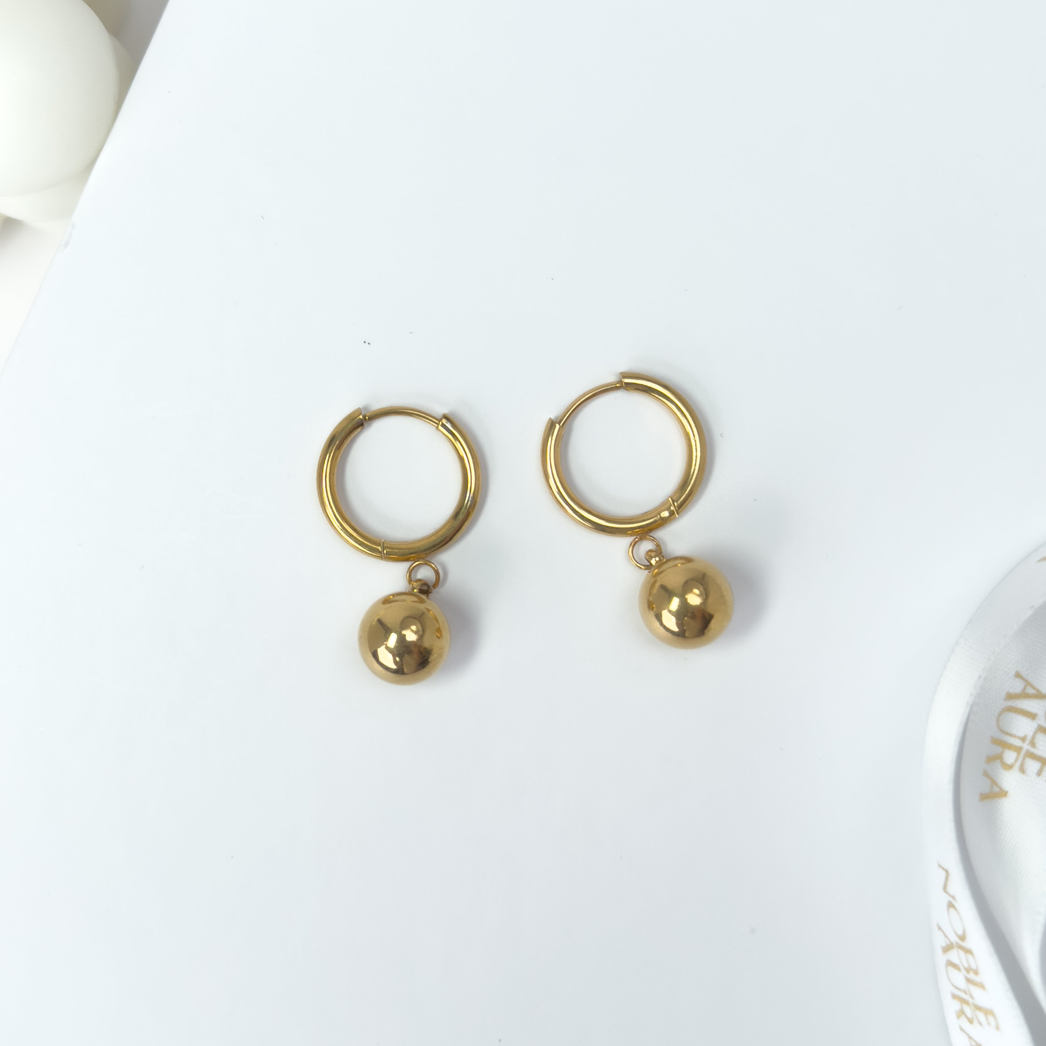 Gold Ball Drop Hoop Earrings – Minimalist Chic Jewellery