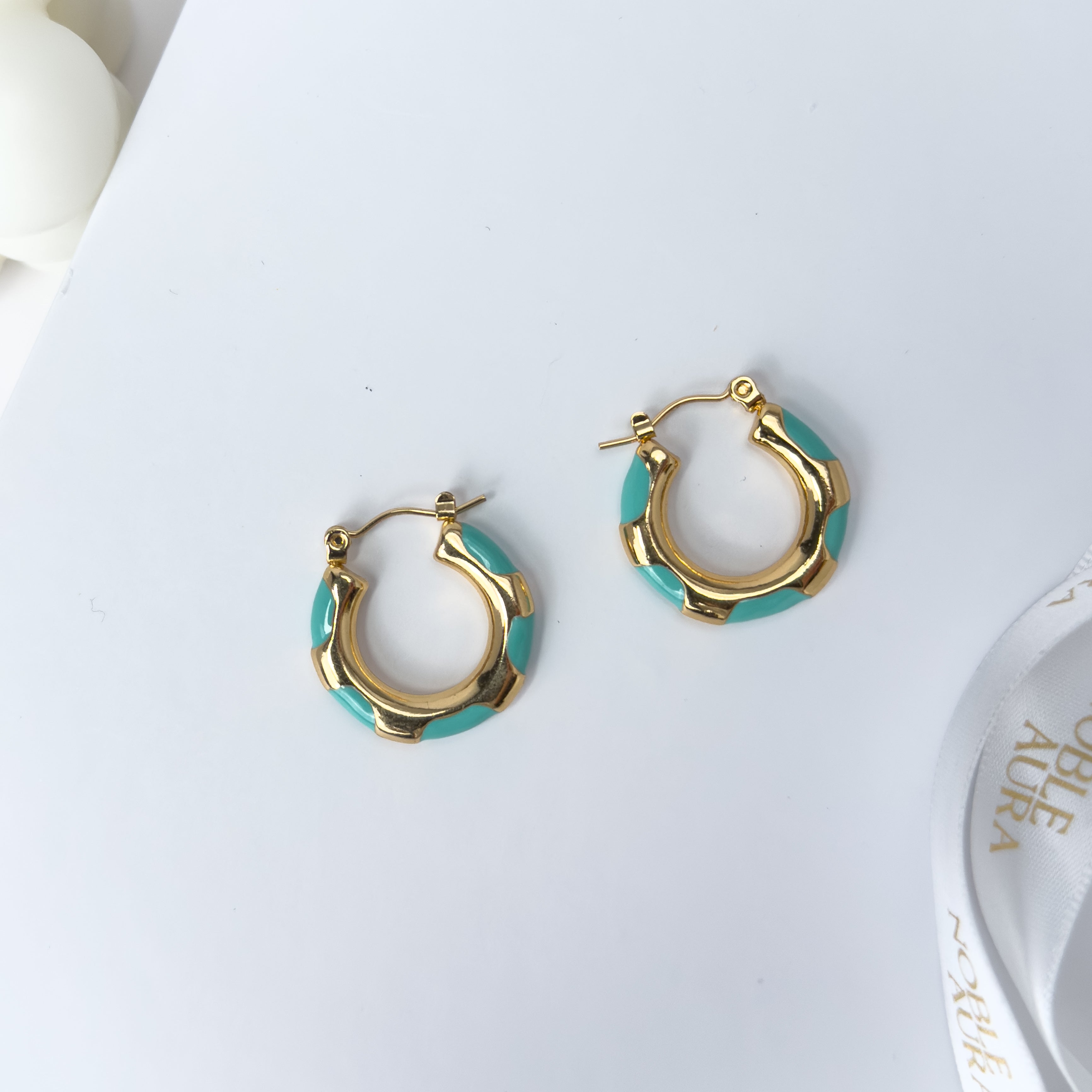 Gold Turquoise Hoop Earrings