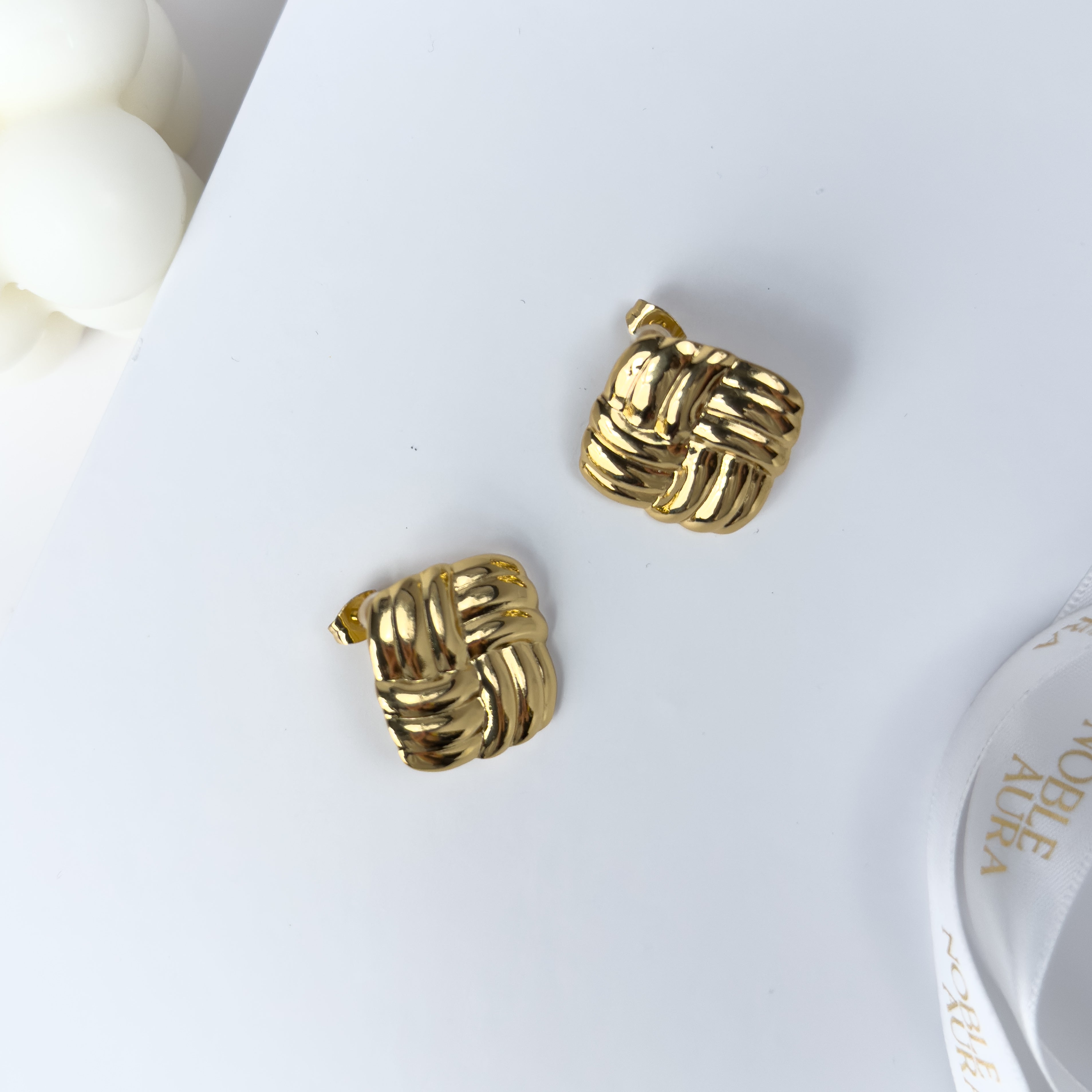 Gold Woven Stud Earrings – Chunky Braided Statement Jewellery