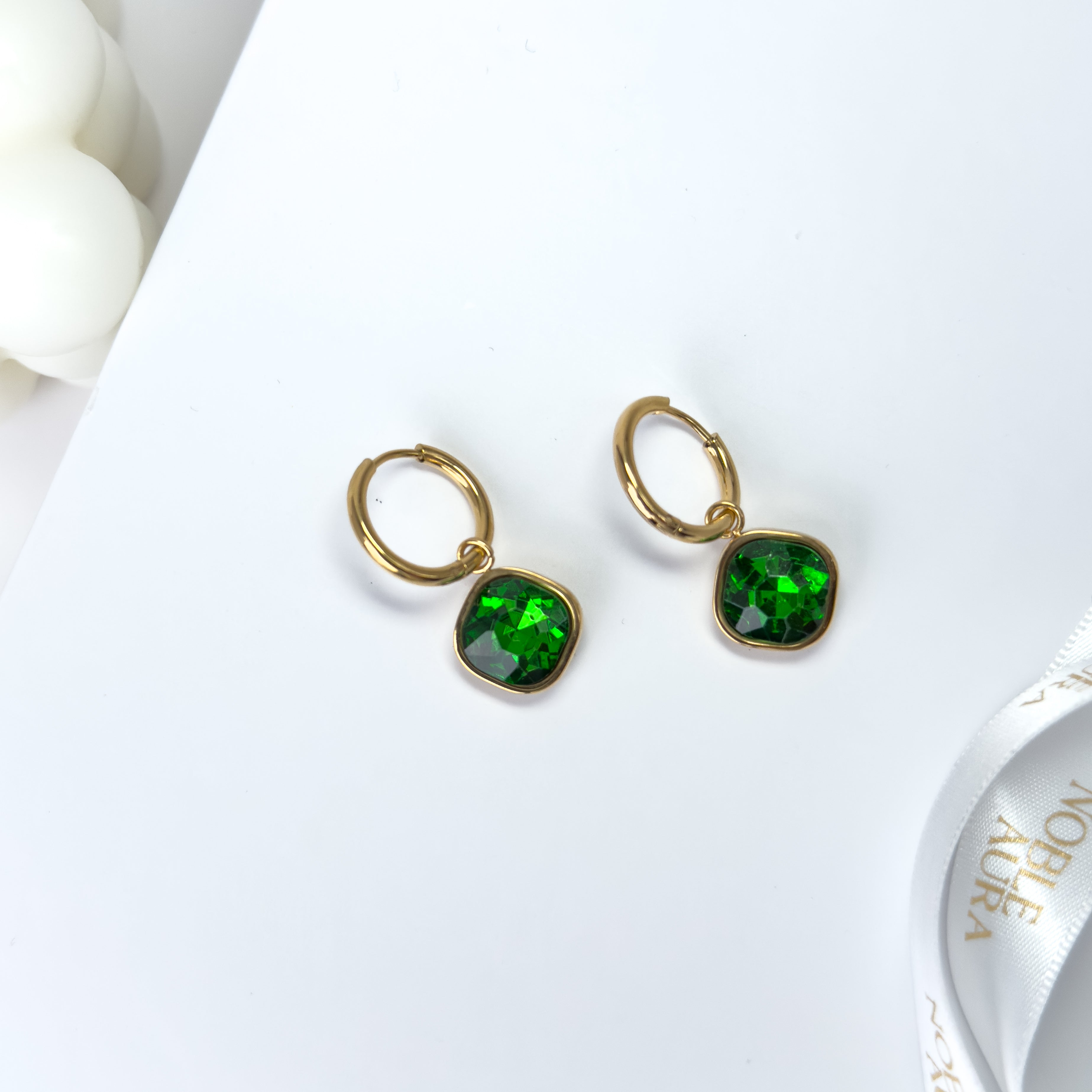 Emerald Crystal Gold Earrings