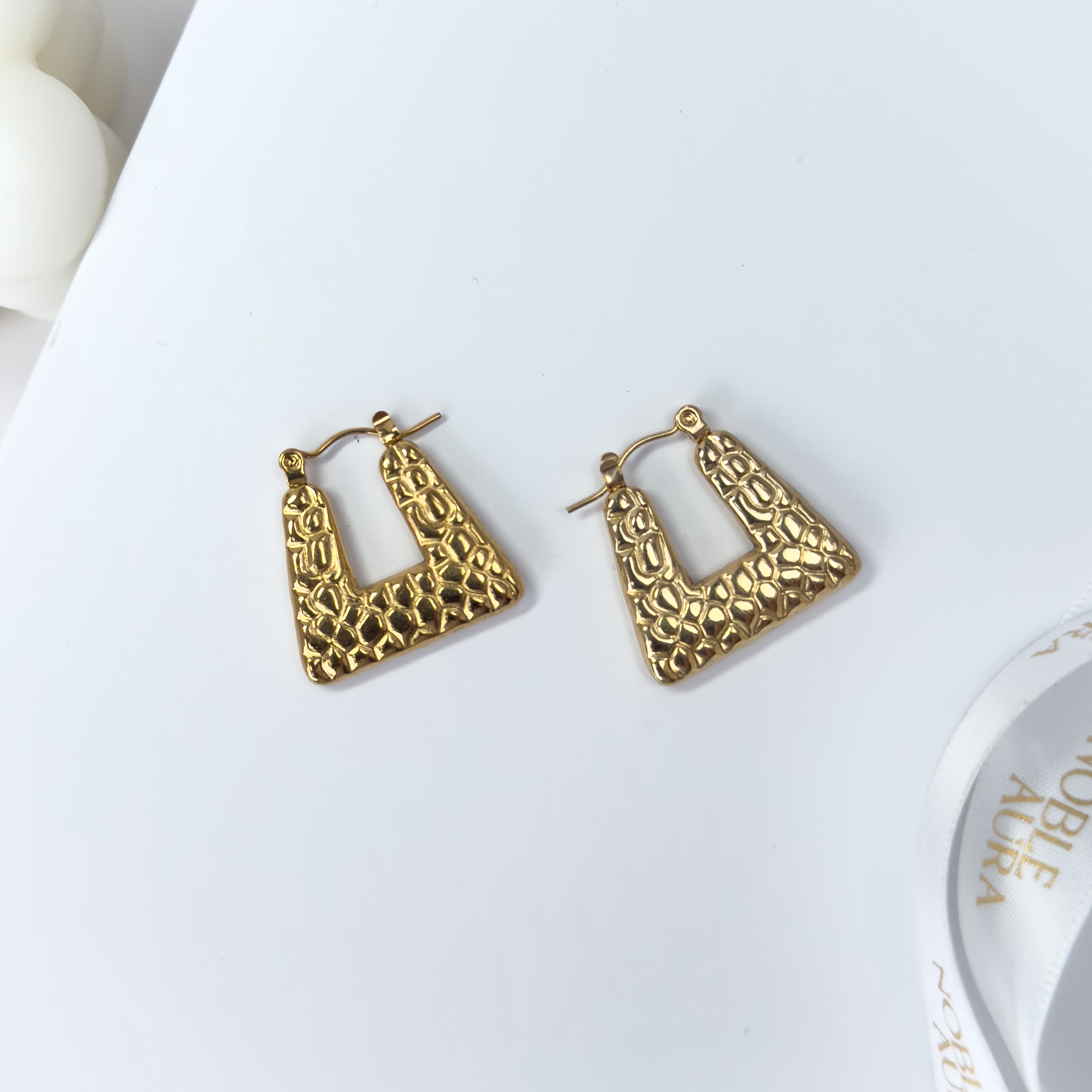 Gold Textured Geometric Hoop Earrings