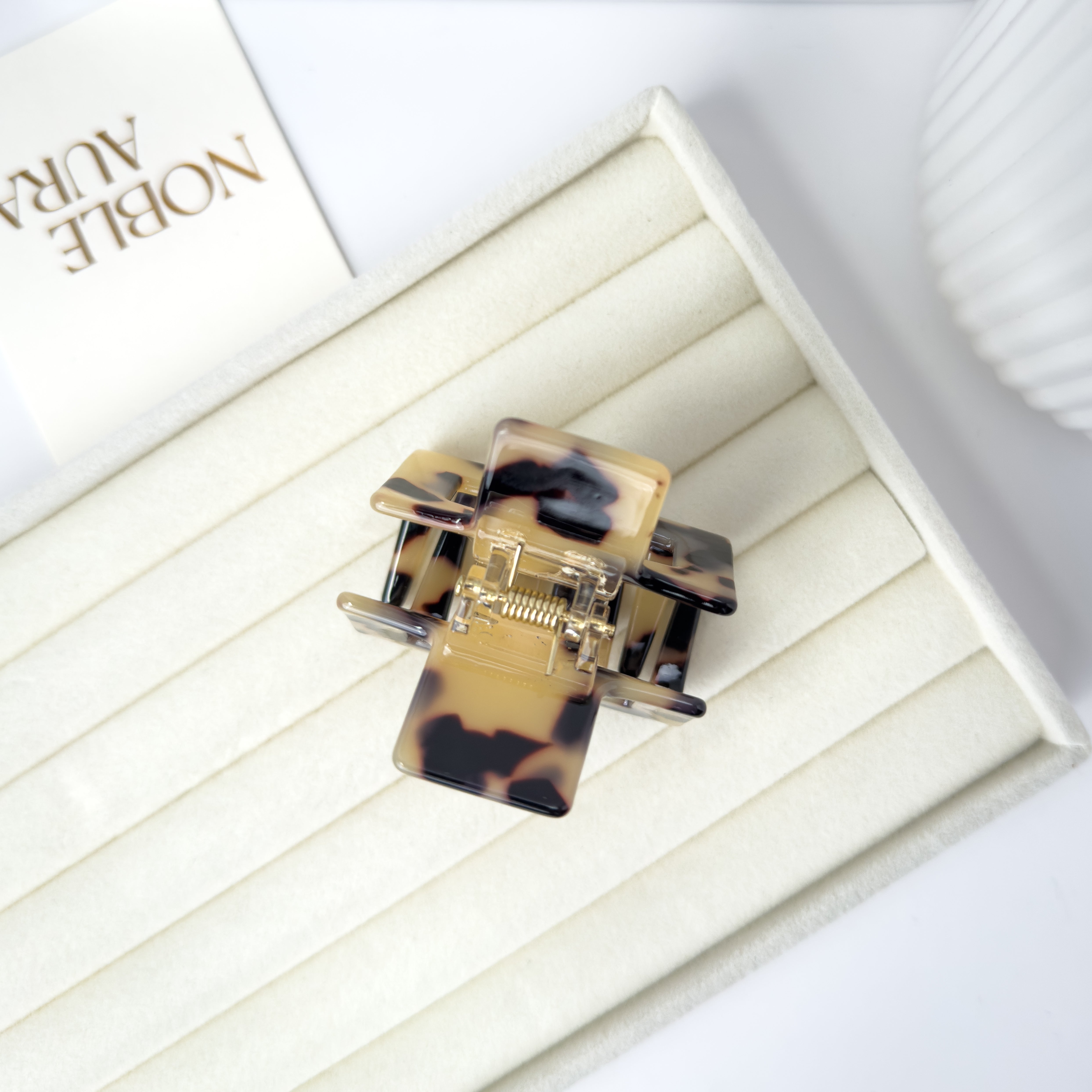 Classic Beige Tortoise Shell Square Hair Claw – Acetate Clip