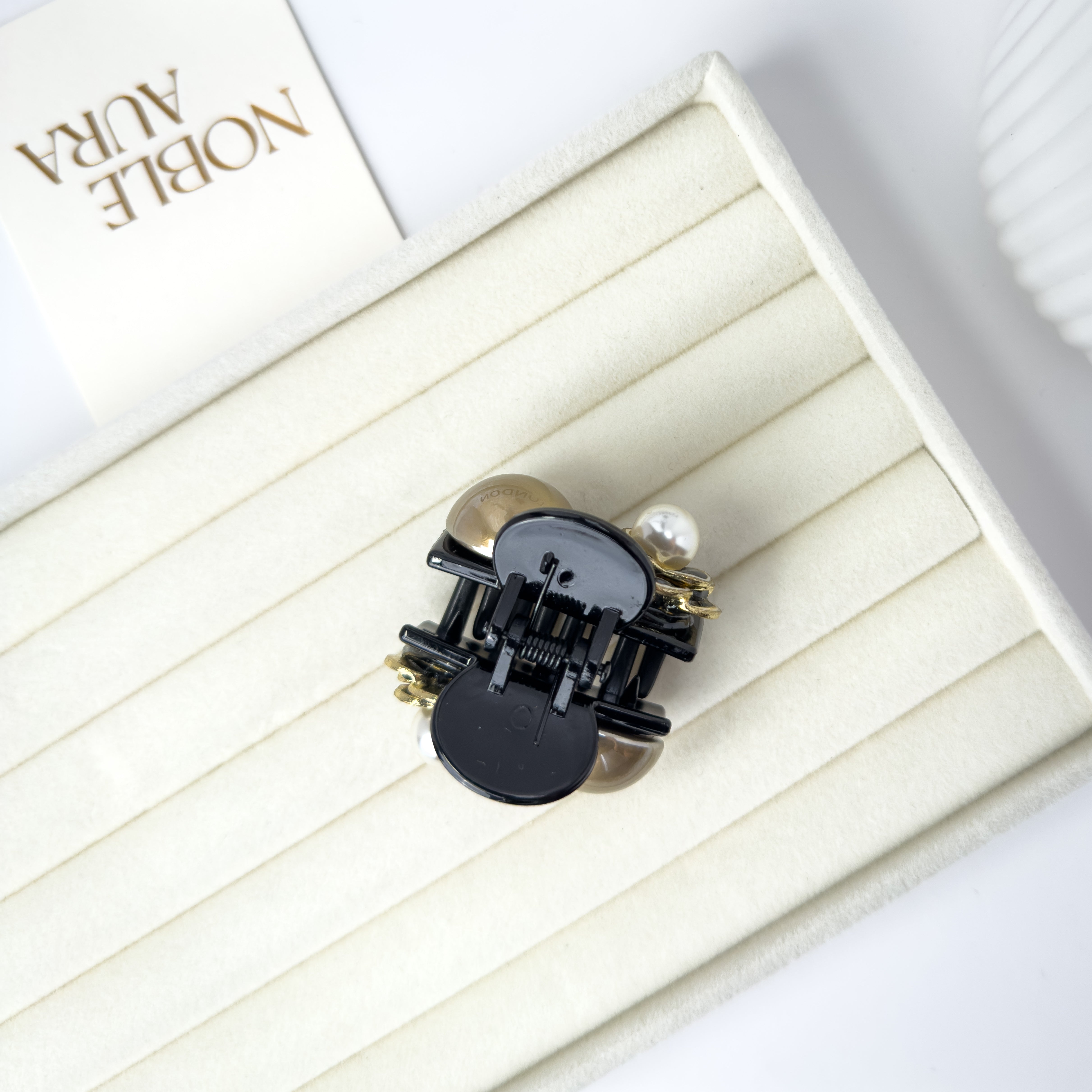 Black & Gold Pearl Floral Hair Claw