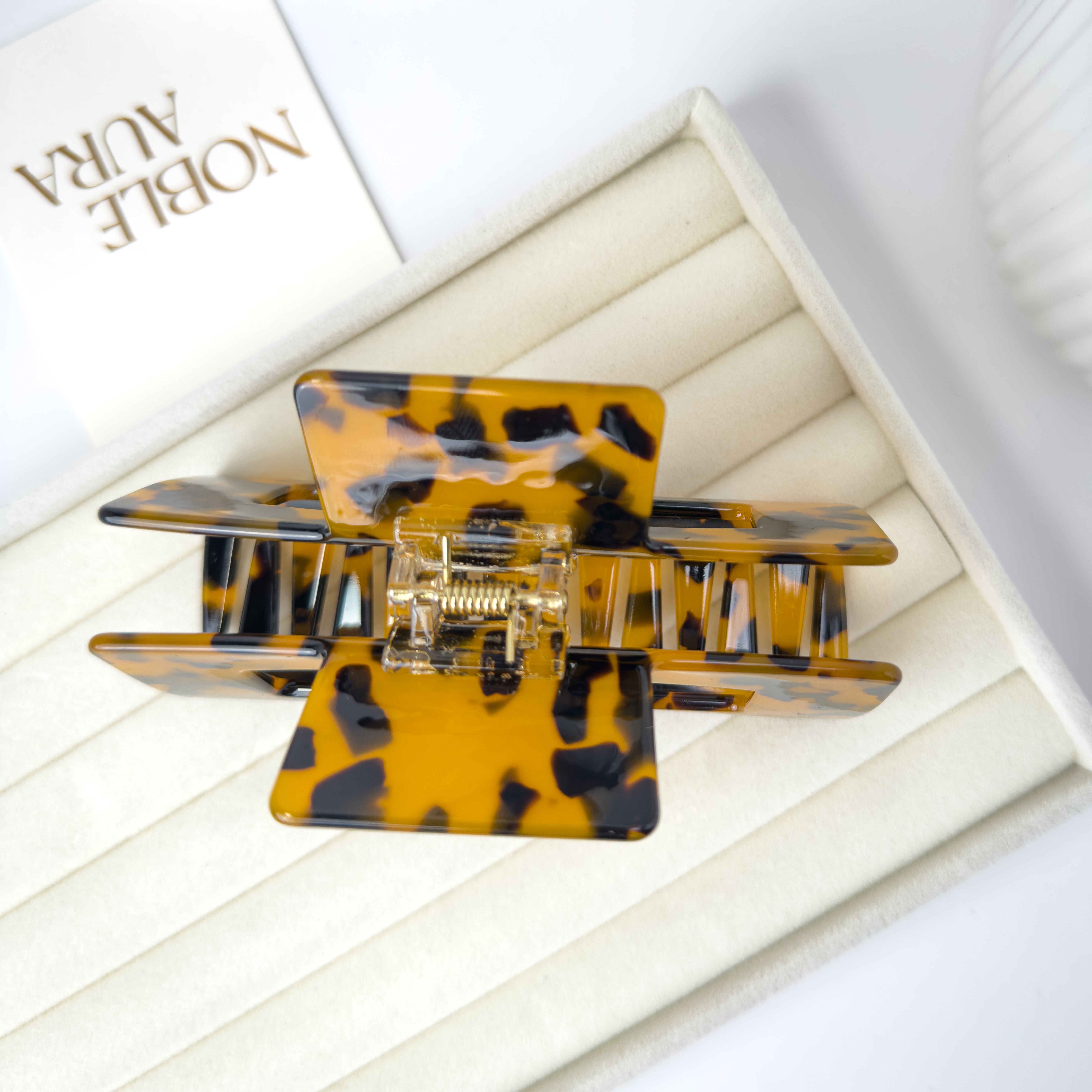 LARGE - Amber Tortoise Shell Square - Acetate Hair Claw