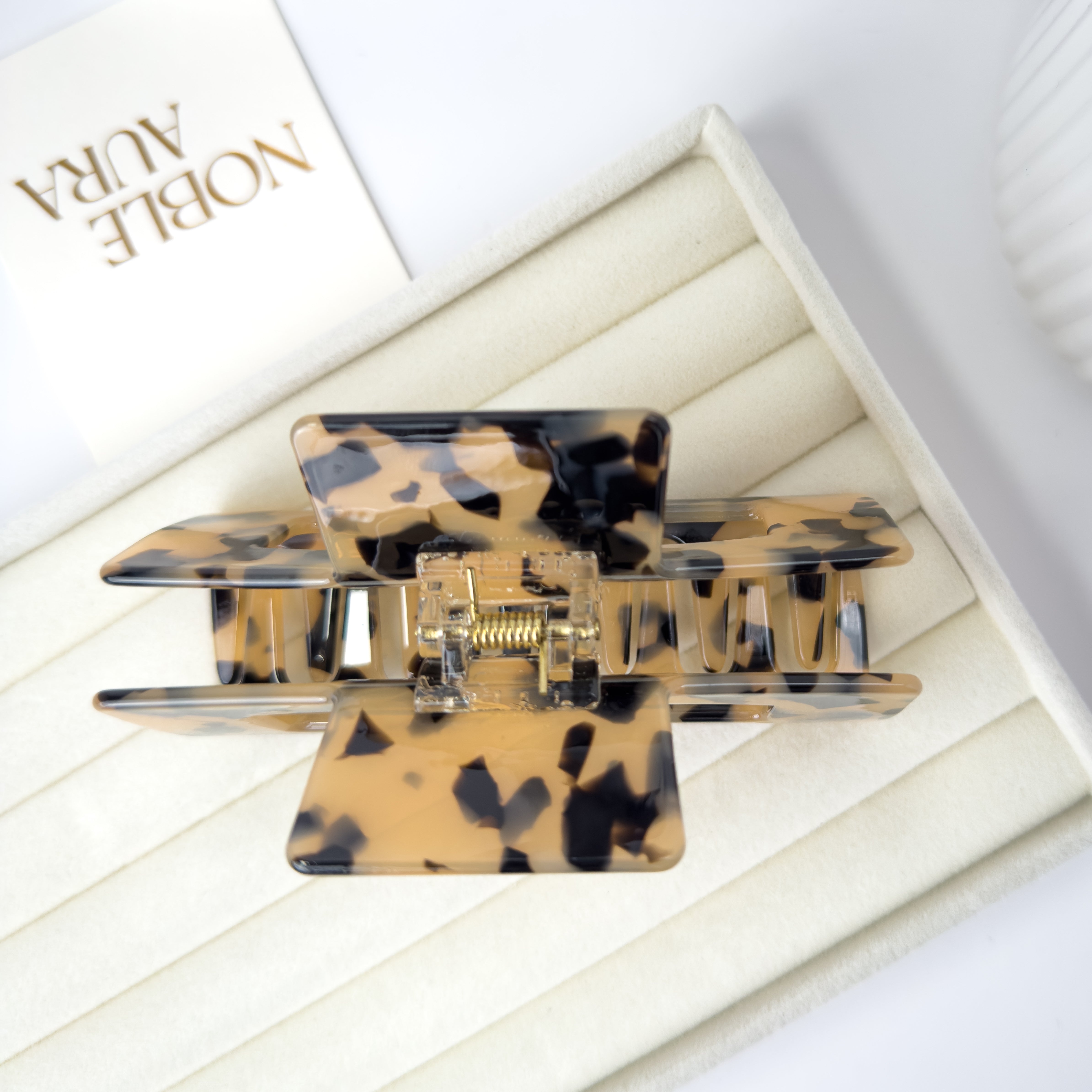 LARGE - Classic Beige Tortoise Shell Square Hair Claw – Acetate Clip
