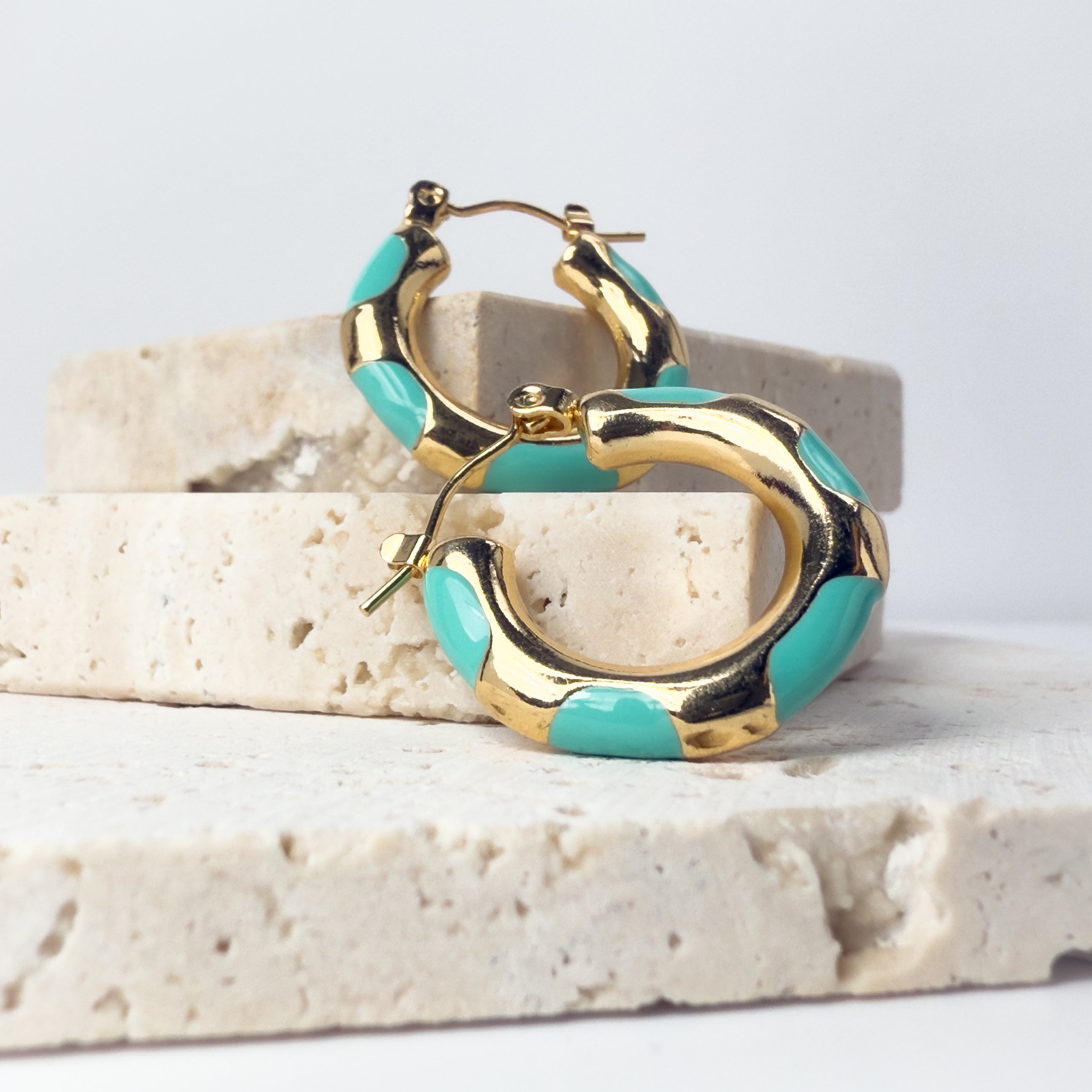 Gold Turquoise Hoop Earrings
