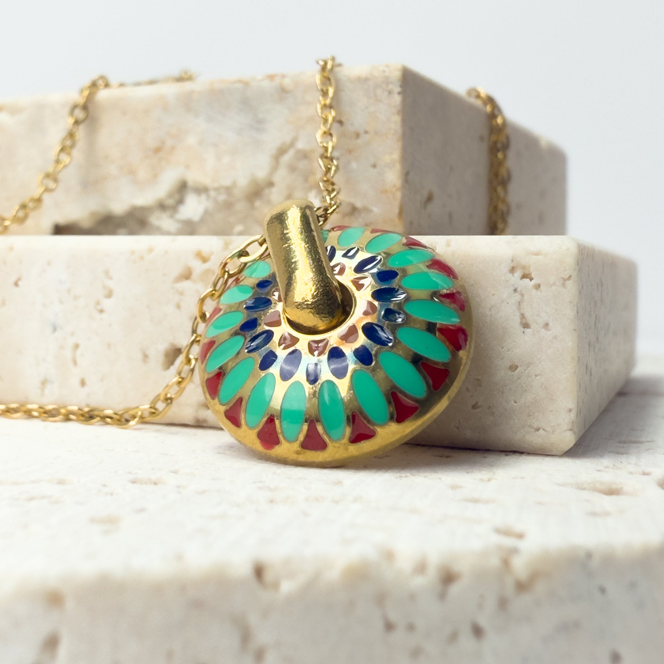 Colourful mosaic mandala pendant necklace