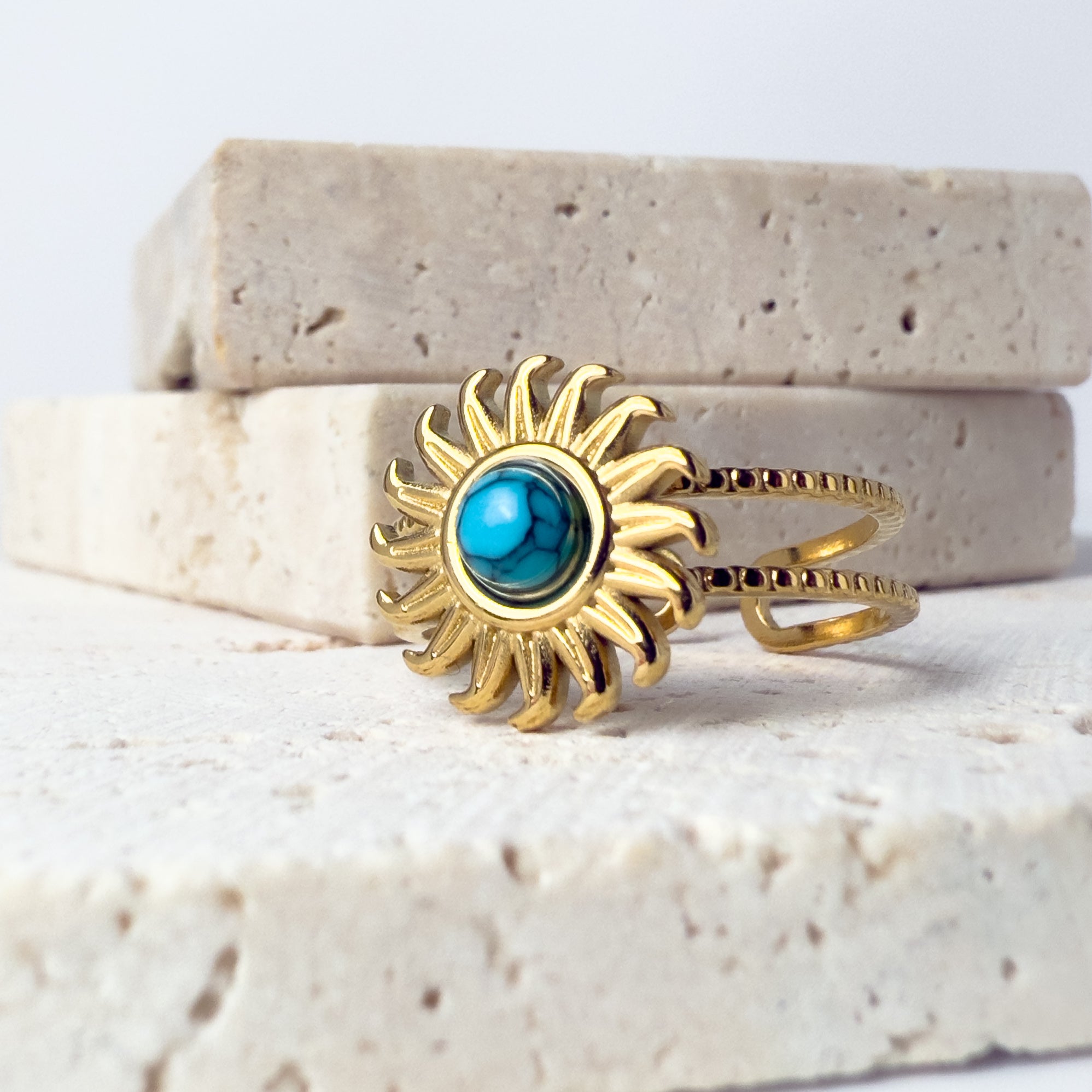 Sun Cuff Ring with Turquoise Rhinestone