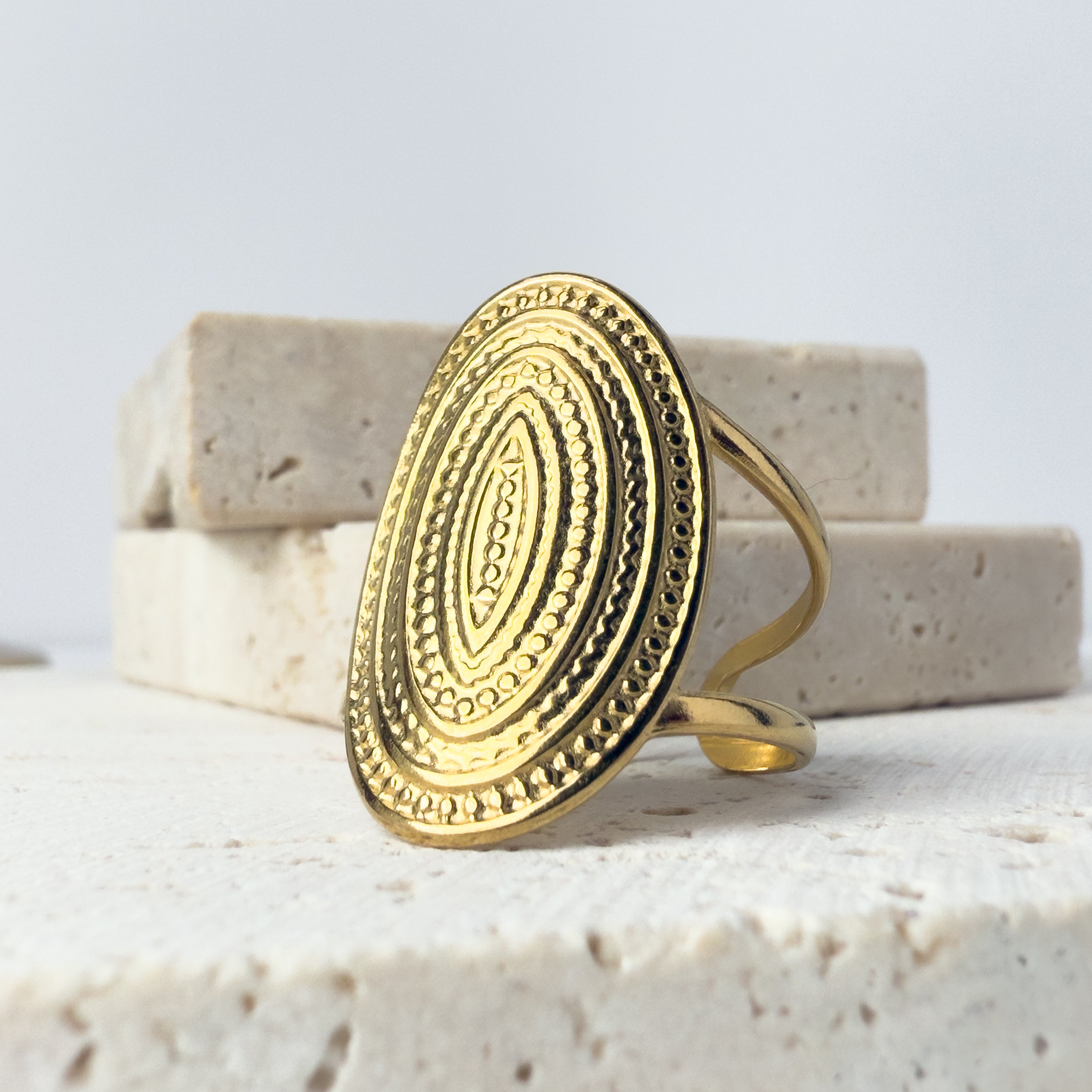 Textured Tribal Oval Ring