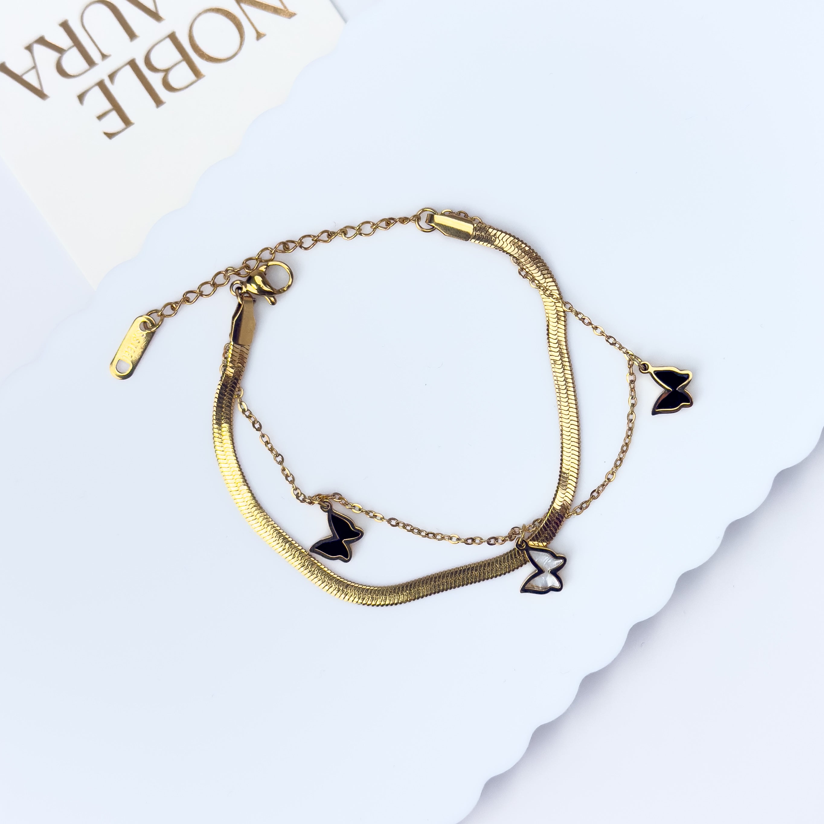 Midnight Wings – Gold Butterfly Charm Bracelet