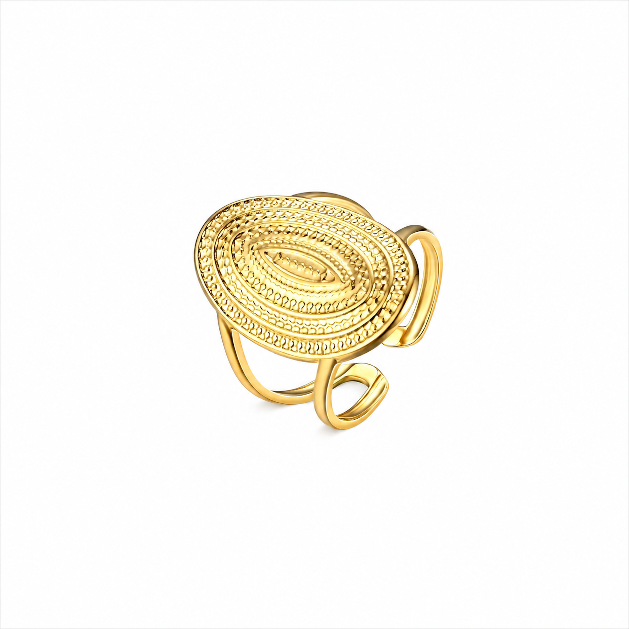 Textured Oval Ring Waterproof Tarnish-Free Gold Statement Ring