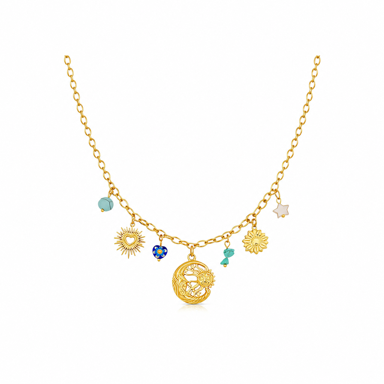 Sun And Moon Necklace Waterproof Tarnish-Free Celestial Gold Necklace