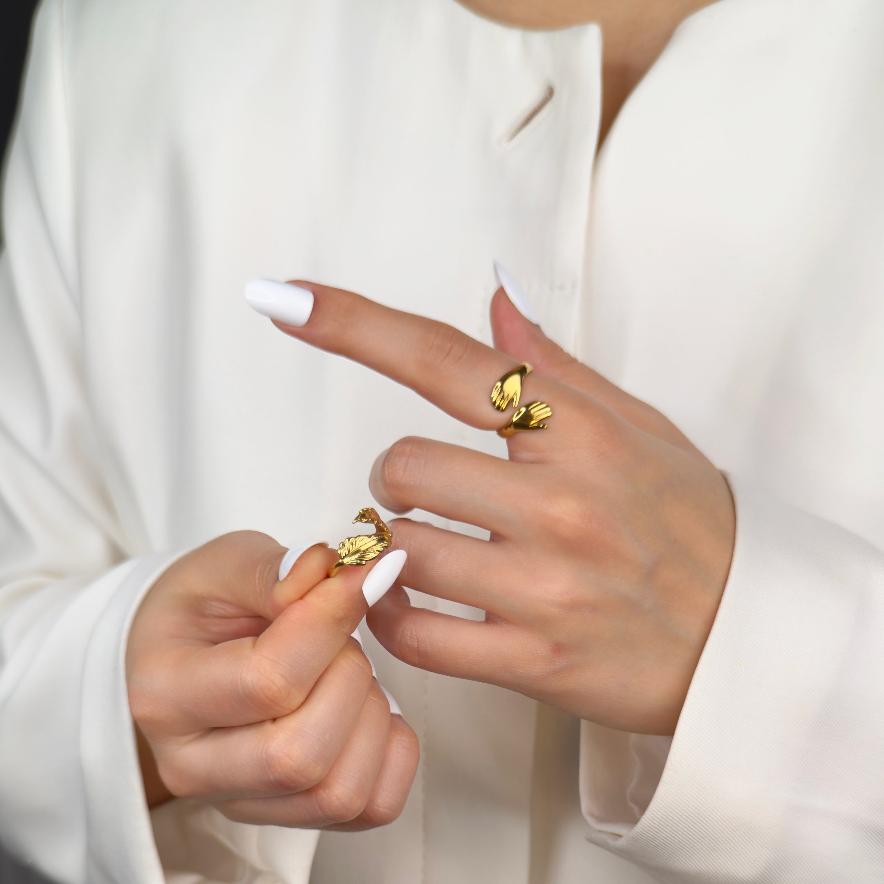 Gold adjustable ring with angel feather wrap design by Noble Aura UK. Fits most ring sizes.