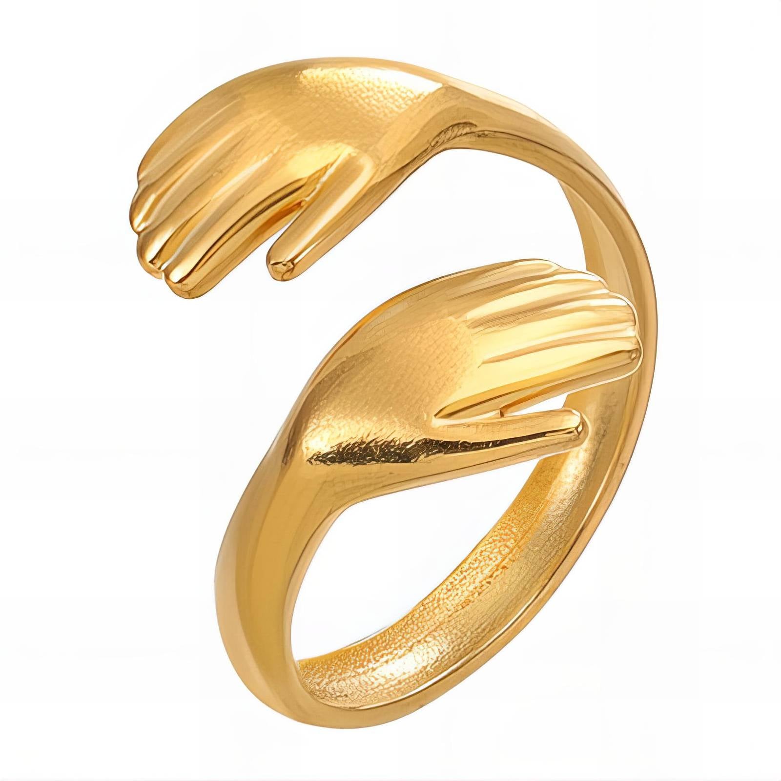 Gold angel hug adjustable ring with symbolic wrap design by Noble Aura UK