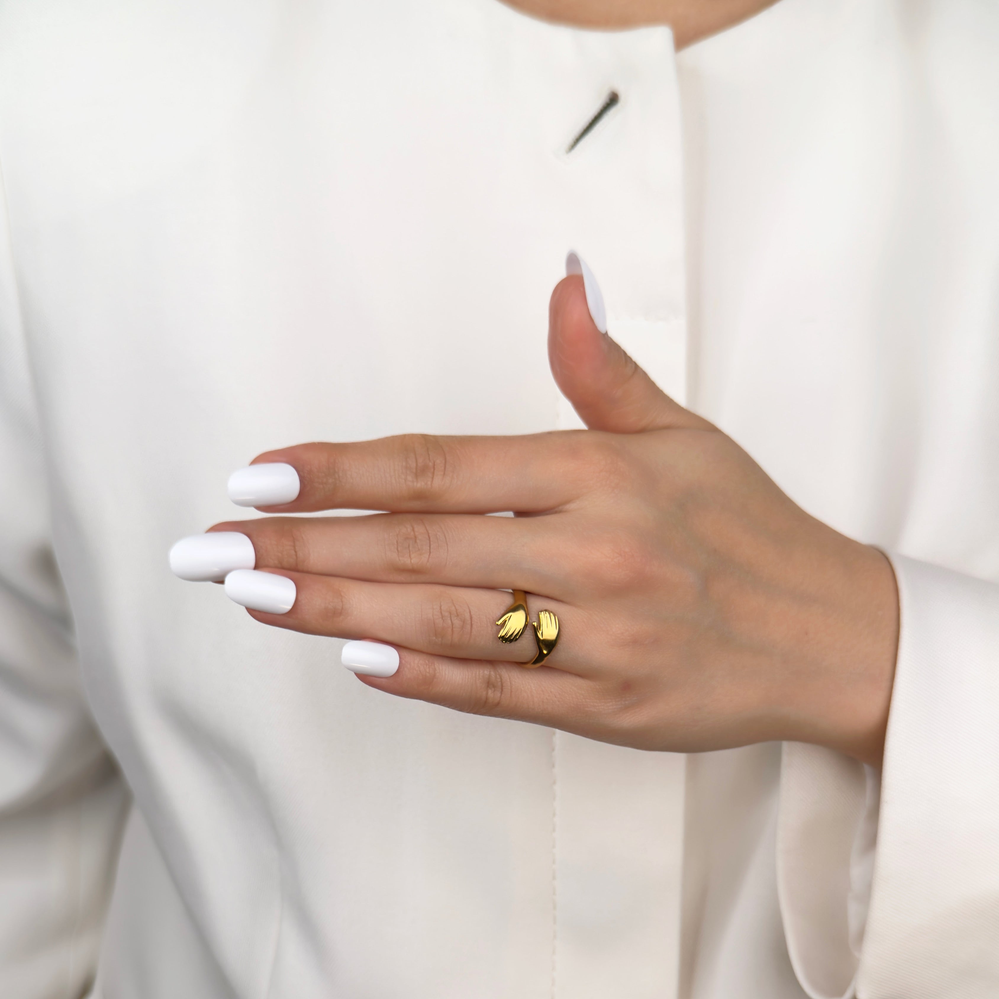 Gold angel hug adjustable ring with symbolic wrap design by Noble Aura UK