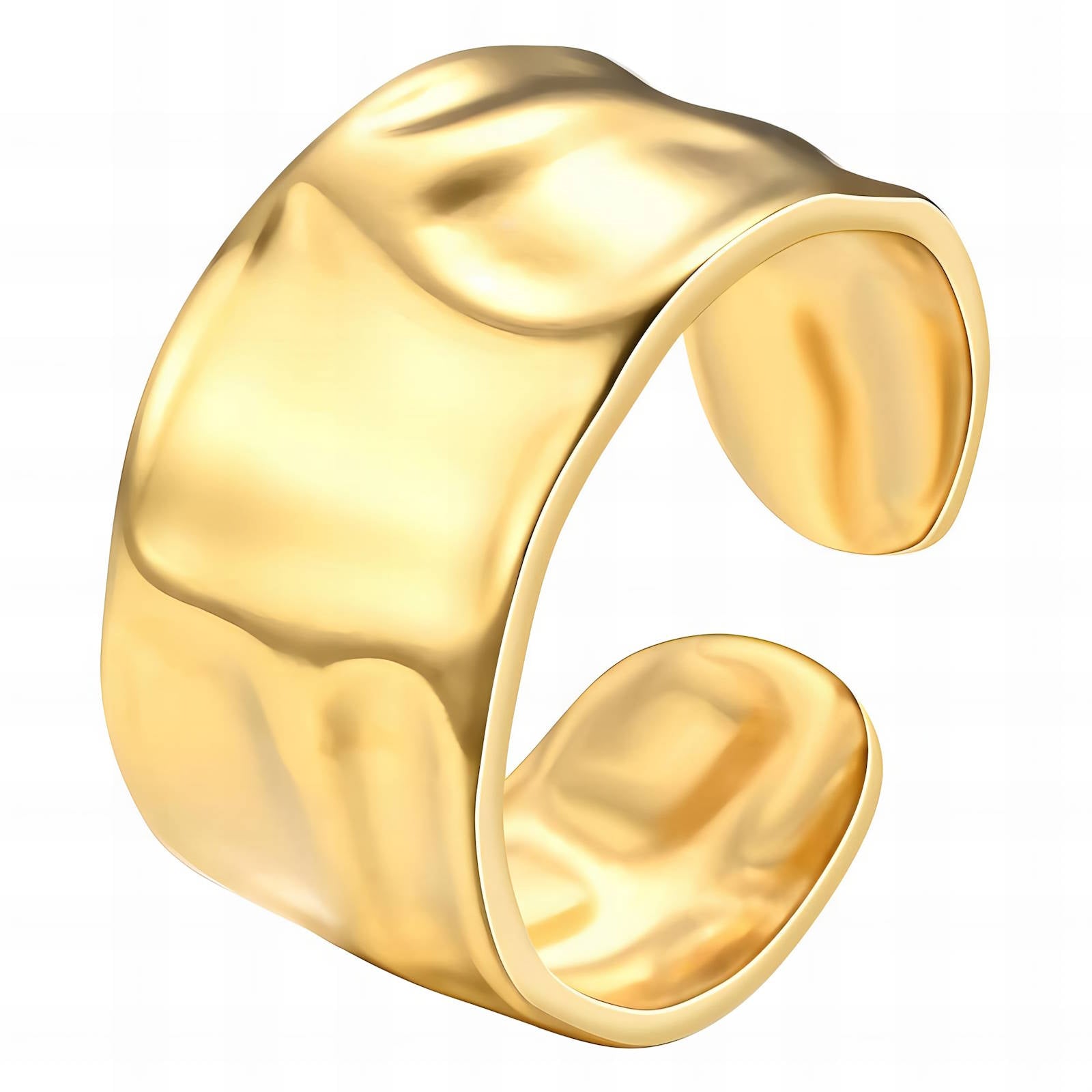 Chunky gold hammered band ring with bold finish by Noble Aura UK