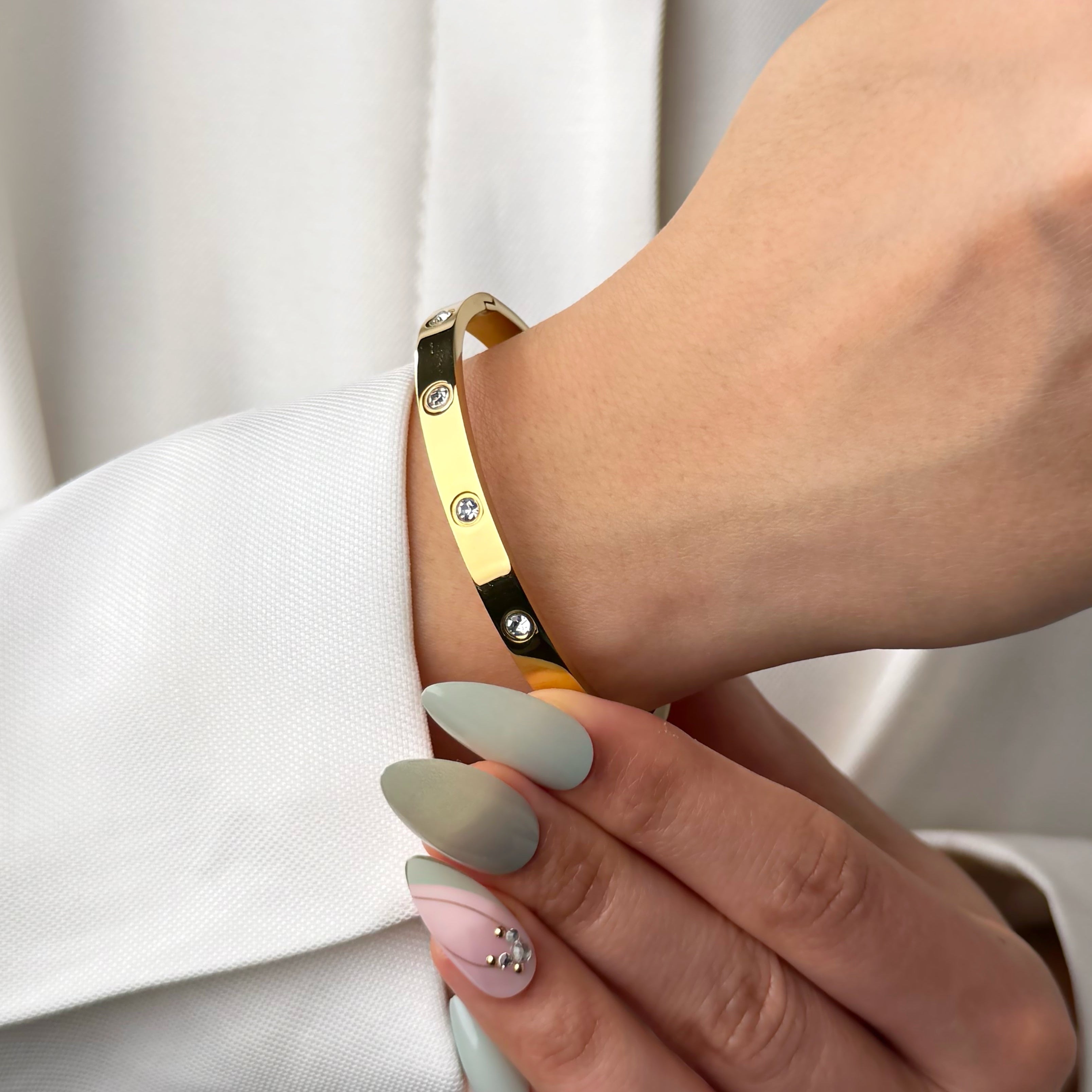 Elegant gold diamond bangle bracelet for everyday wear by Noble Aura UK