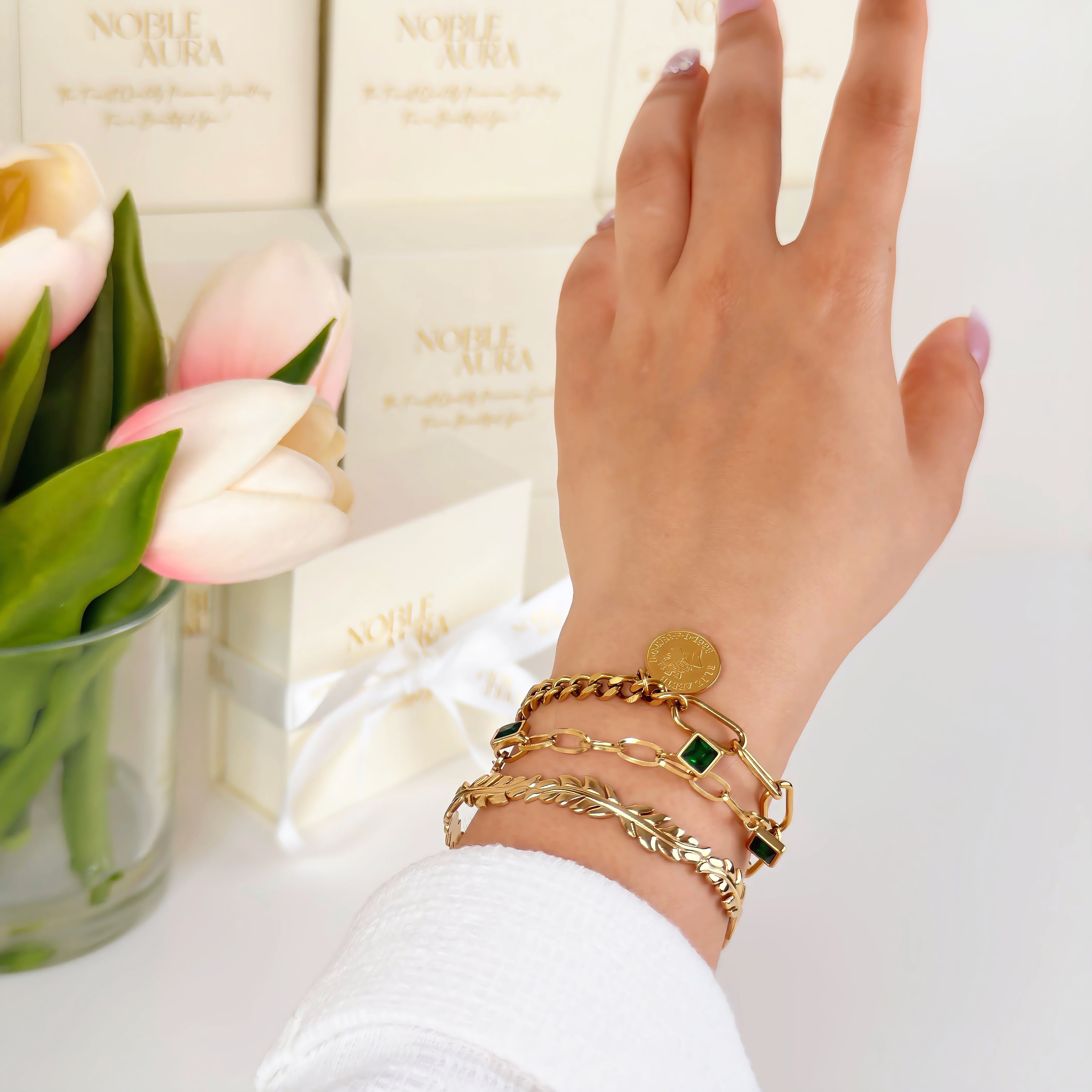 Gold Leaf Cuff Bracelet Waterproof Tarnish-Free Open Gold Bracelet