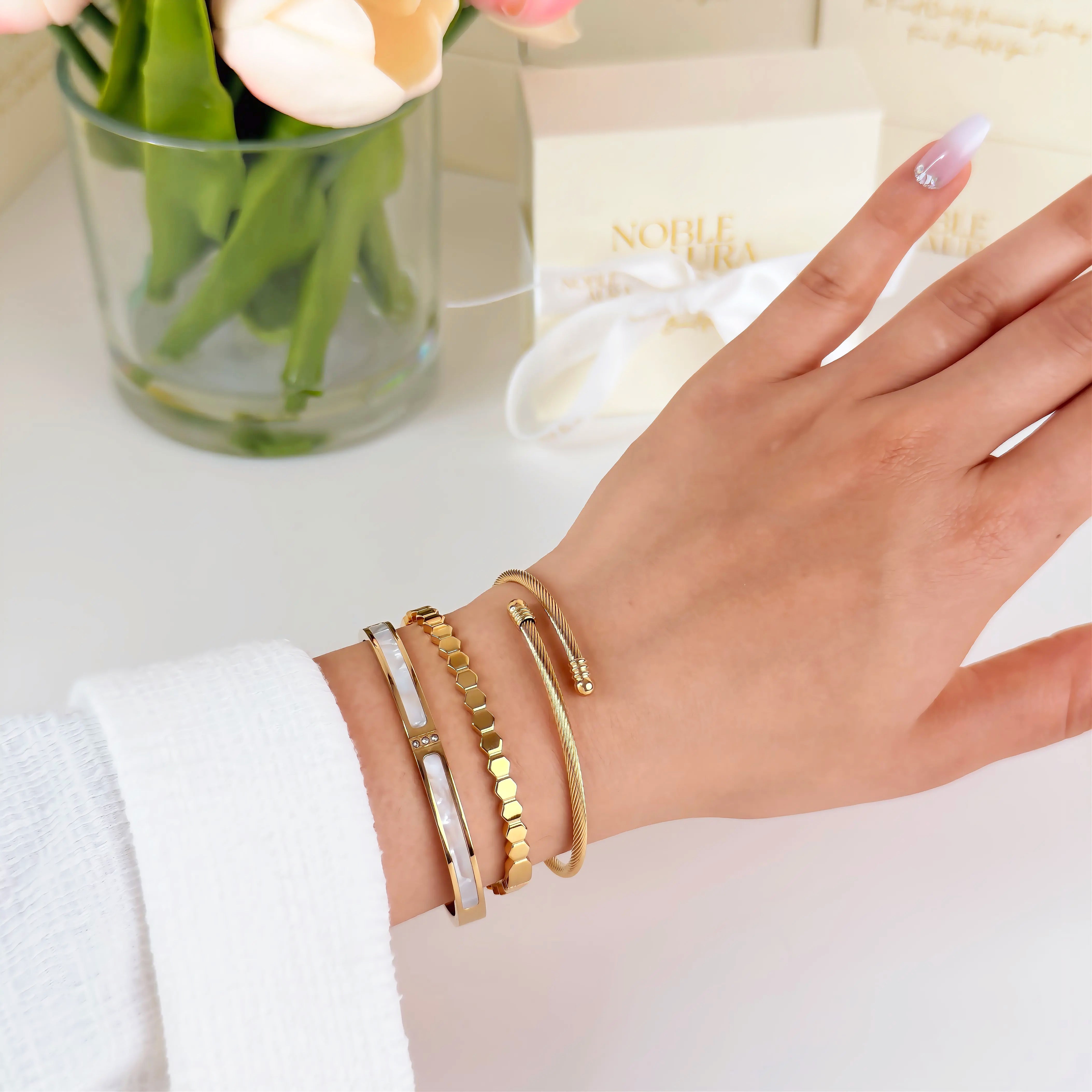 Gold Hexagon Link Bangle