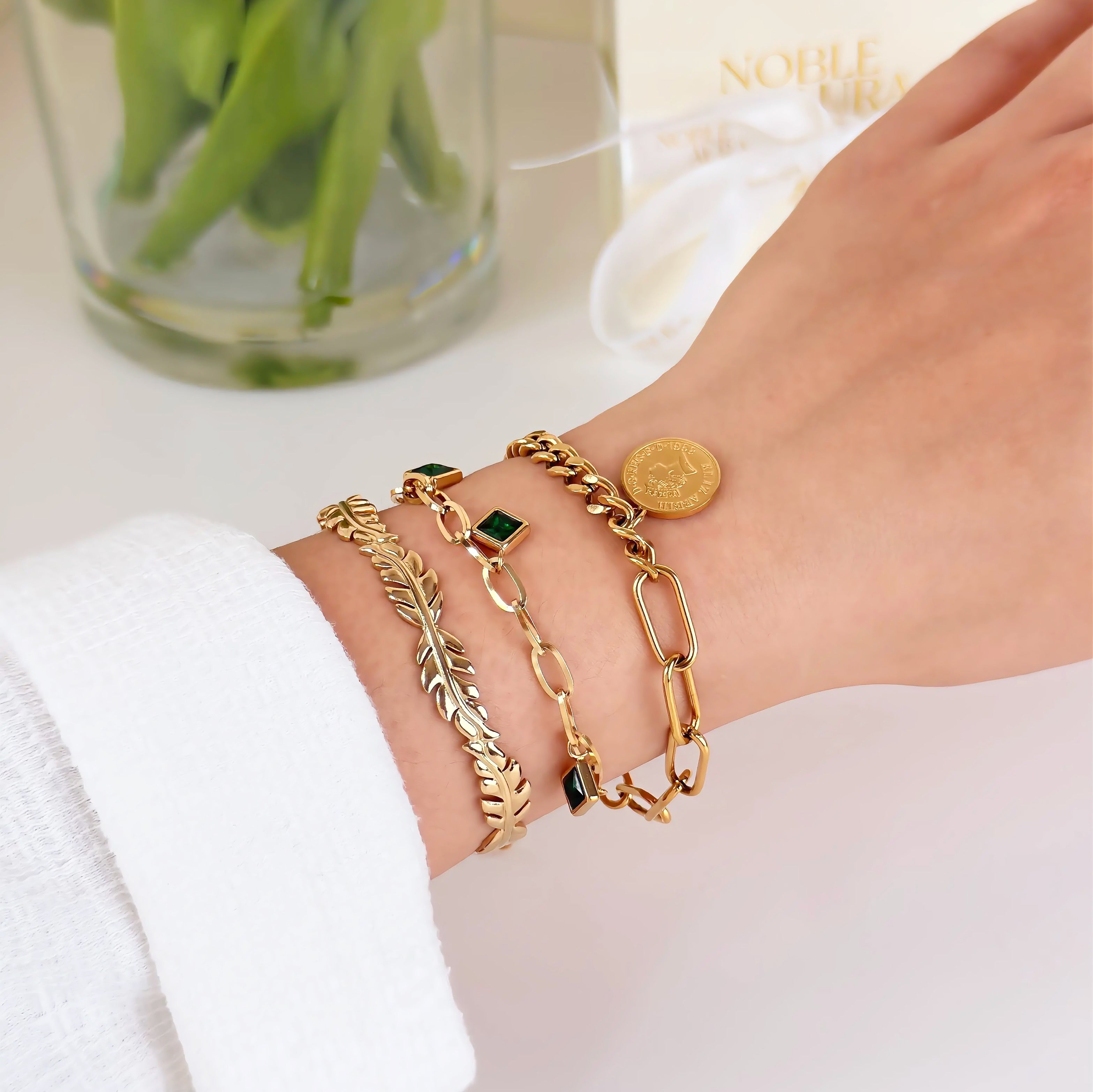 Gold Leaf Cuff Bracelet Waterproof Tarnish-Free Open Gold Bracelet