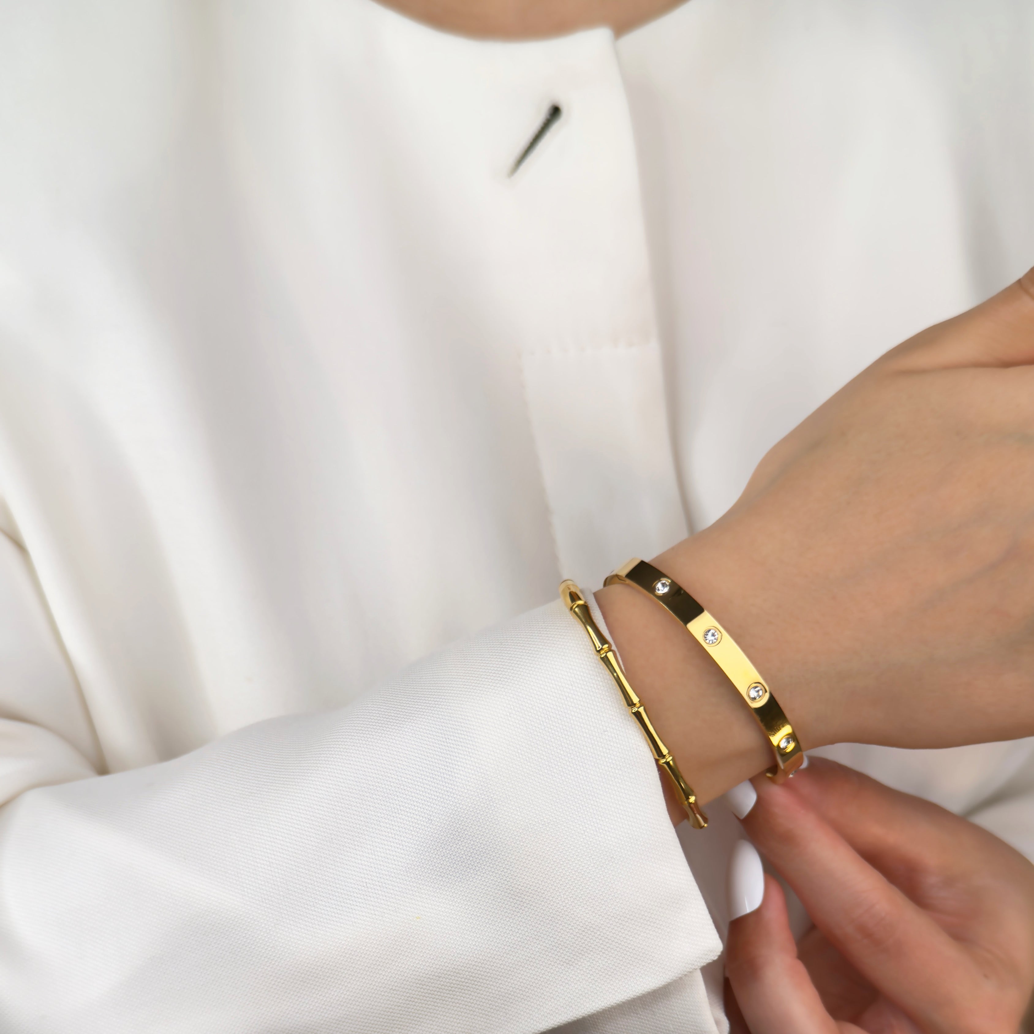 Elegant gold diamond bangle bracelet for everyday wear by Noble Aura UK