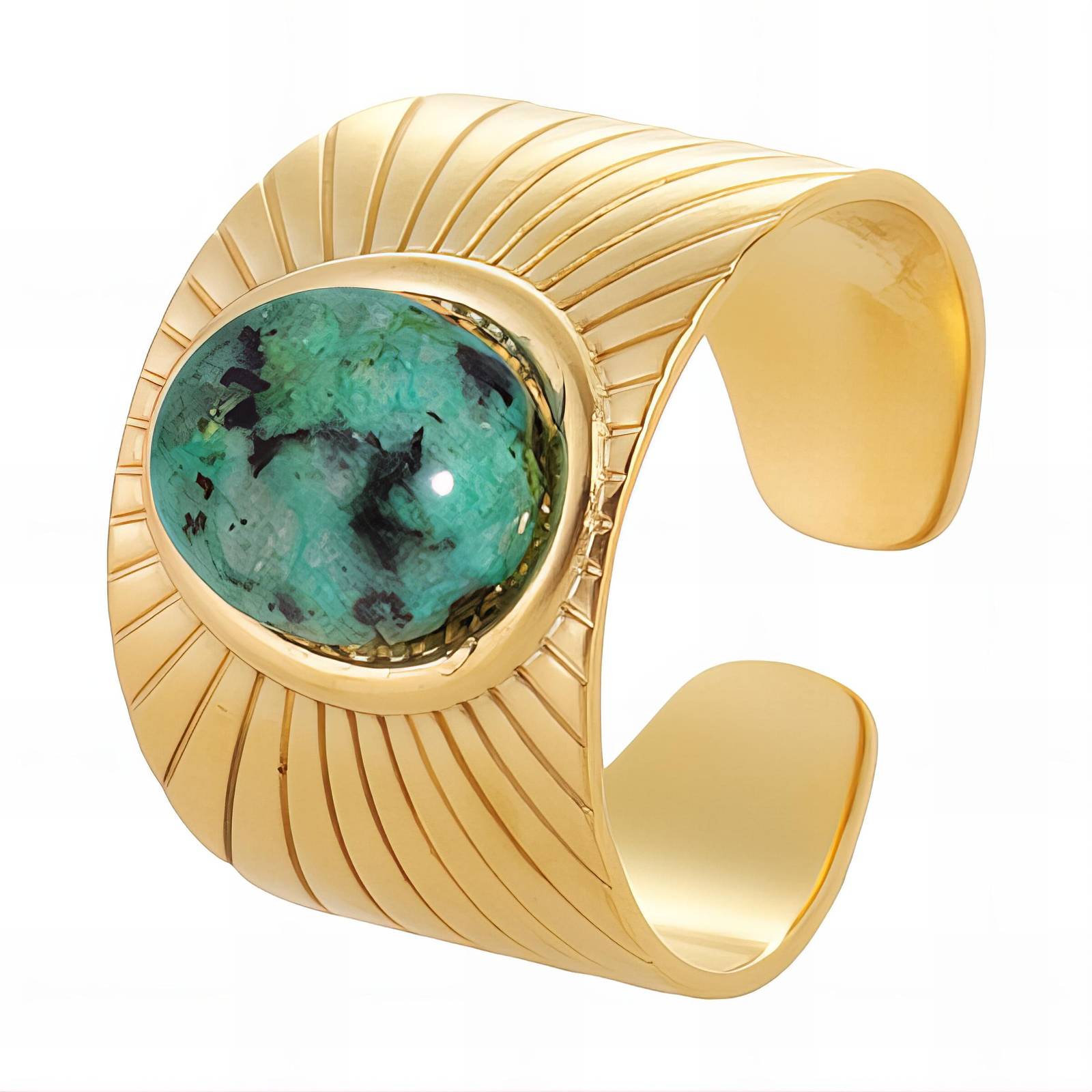 Gold statement ring featuring emerald green stone by Noble Aura UK