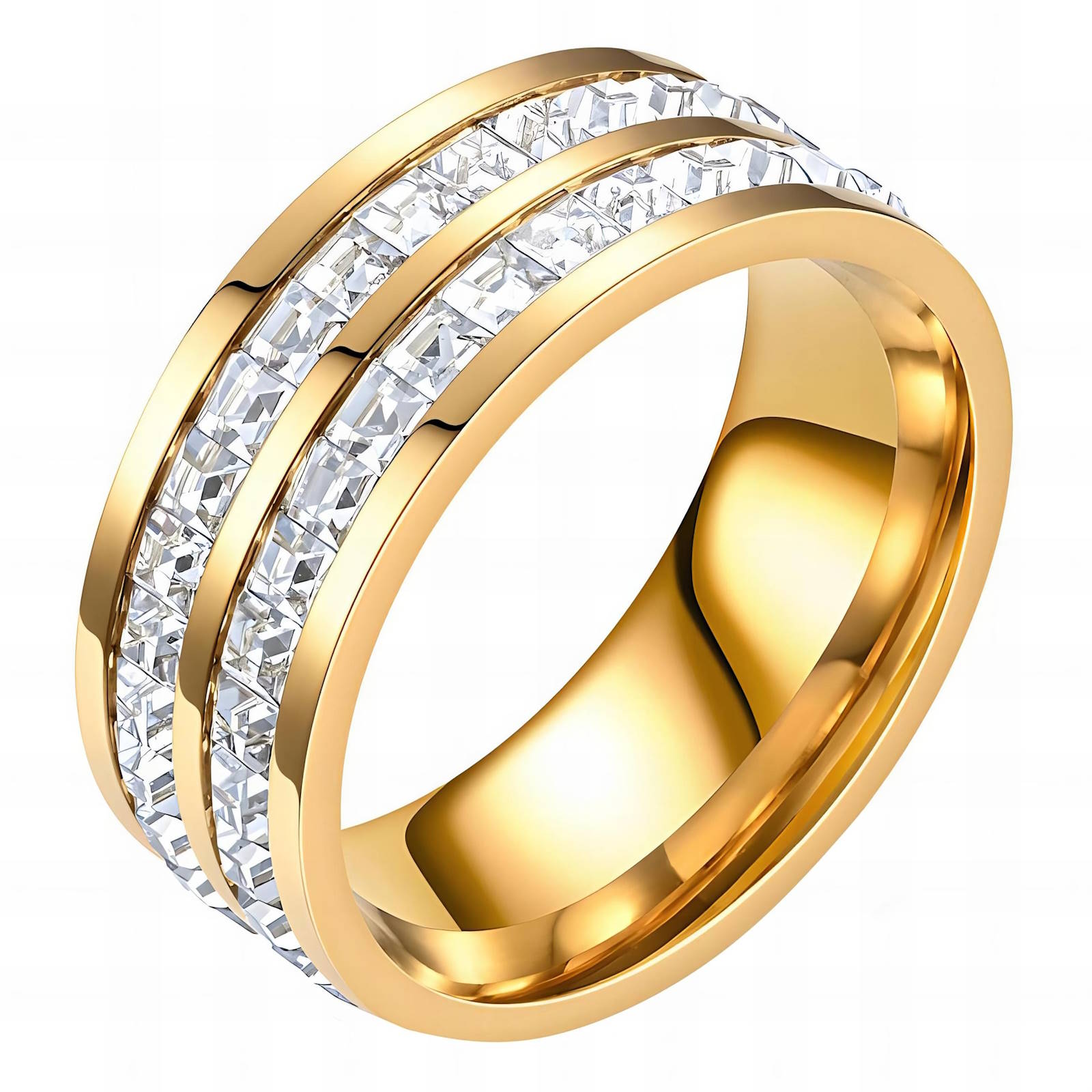Gold double band eternity ring with layered design by Noble Aura UK