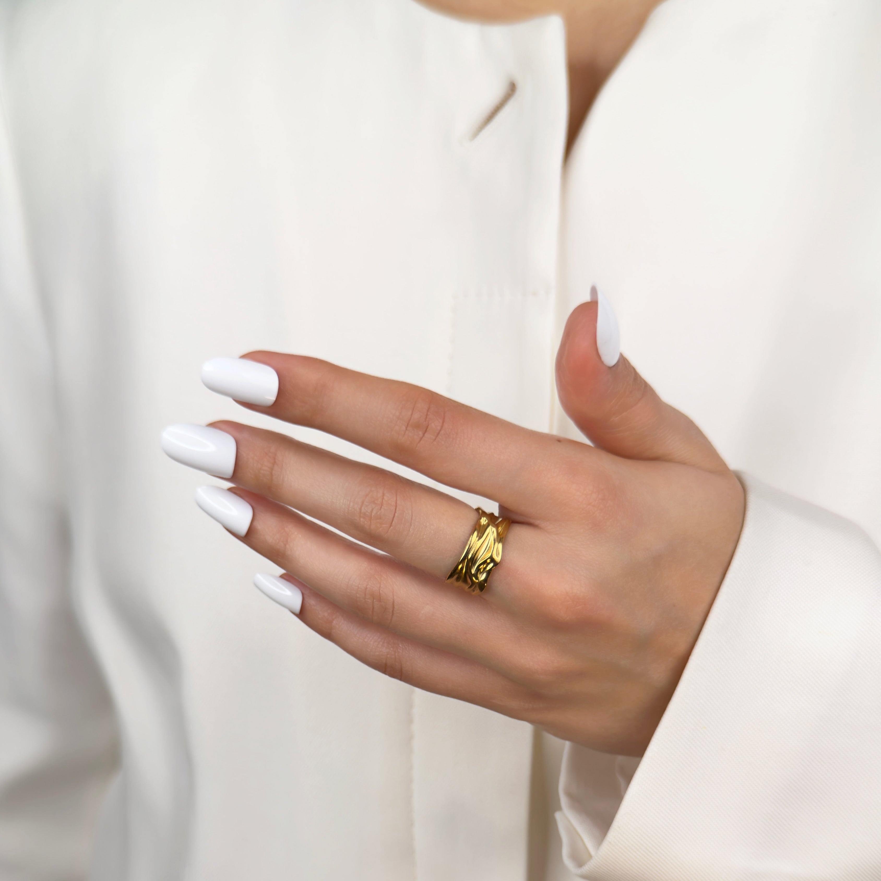 Gold molten texture ring with organic sculpted finish by Noble Aura UK