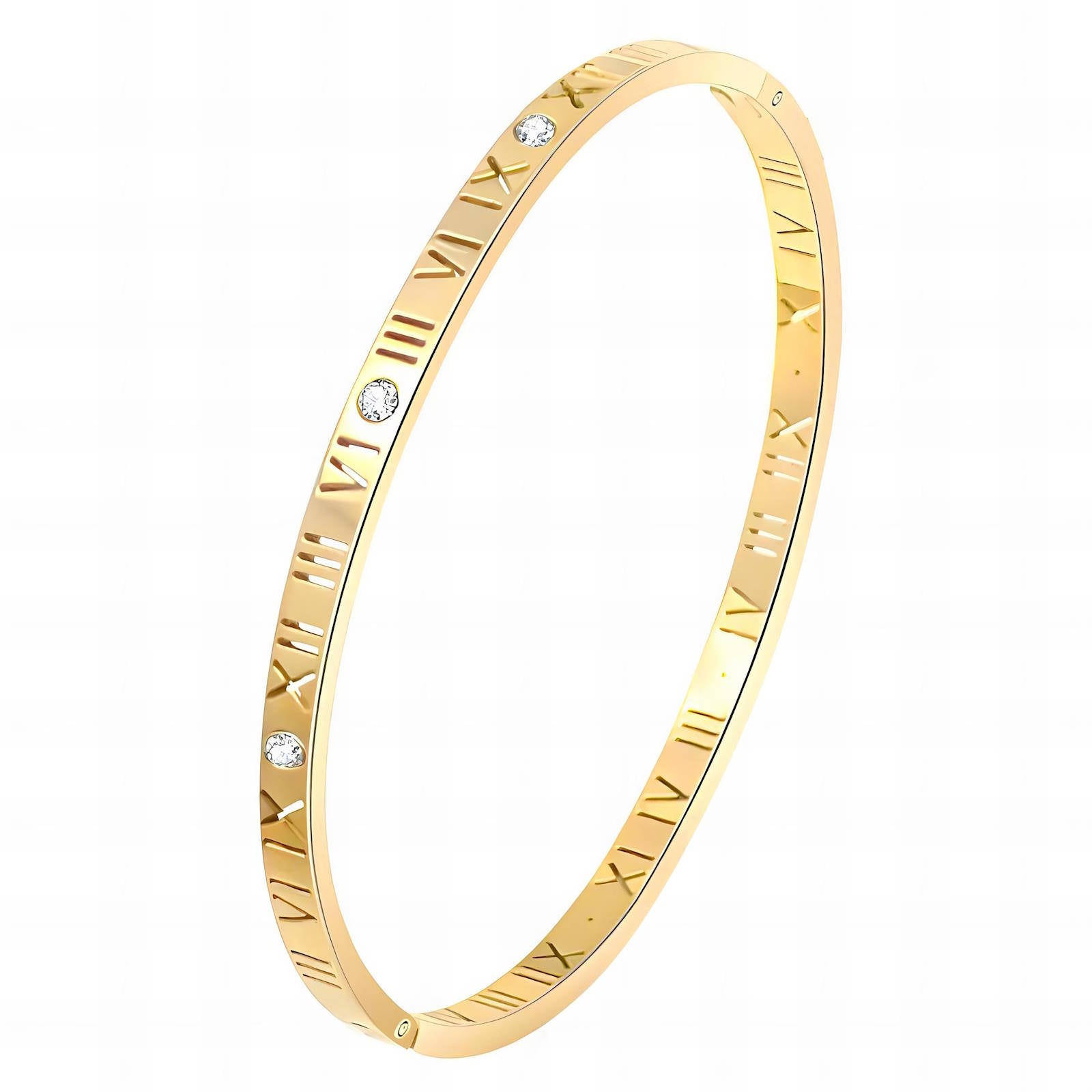 Gold Roman numeral diamond bangle bracelet by Noble Aura UK