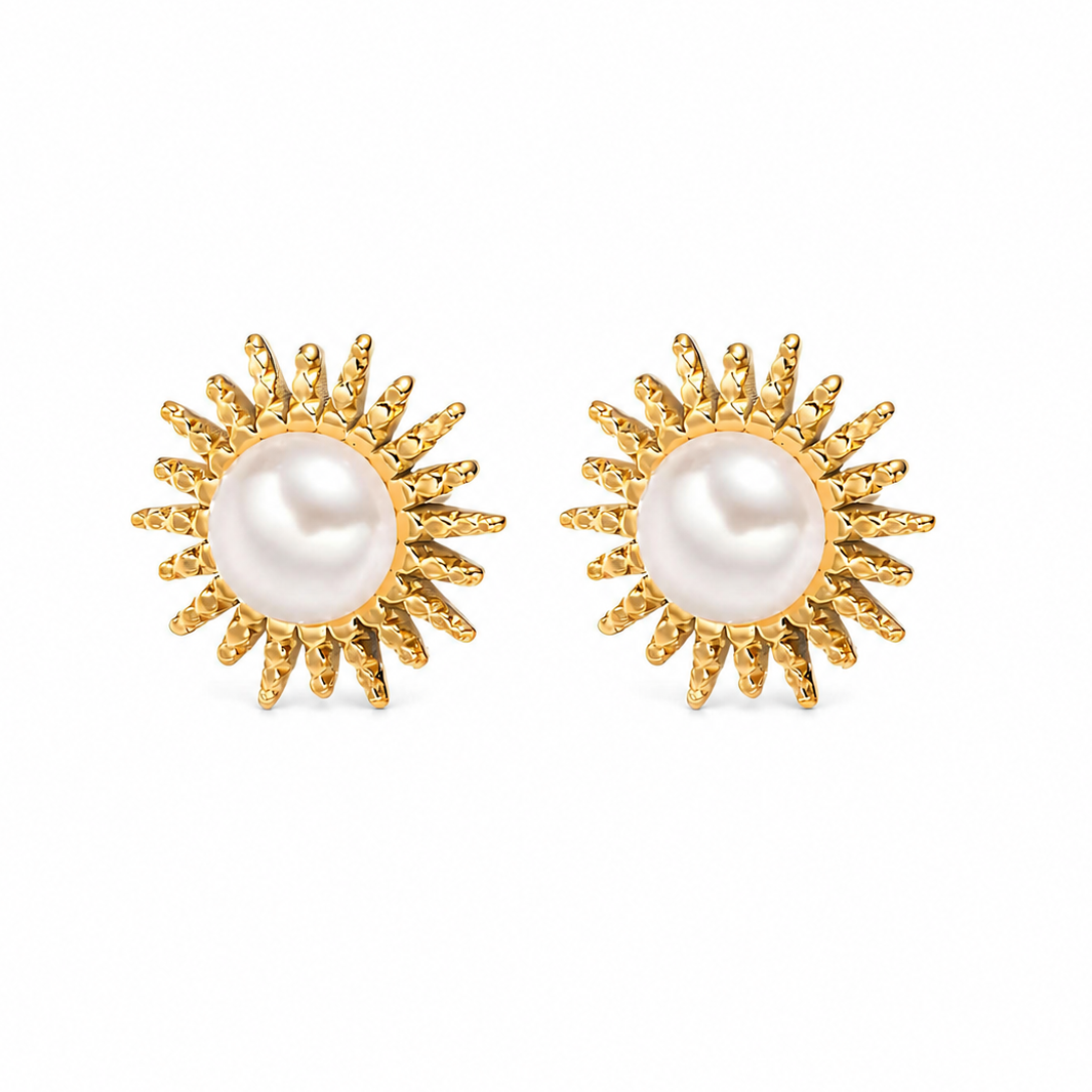 Sunburst Pearl Stud Earrings