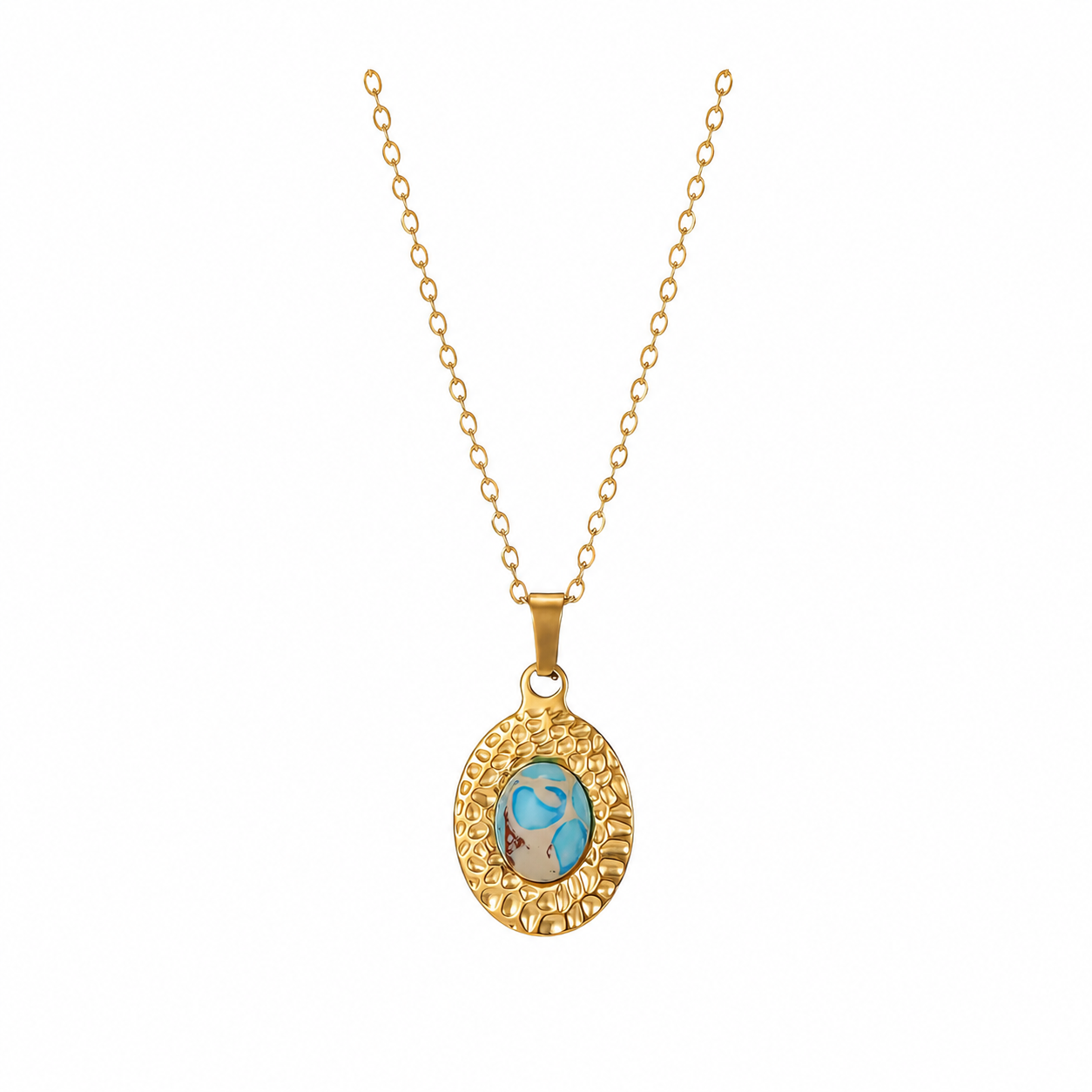 Blue Stone Boho Necklace Waterproof Tarnish-Free Gold Pendant Necklace
