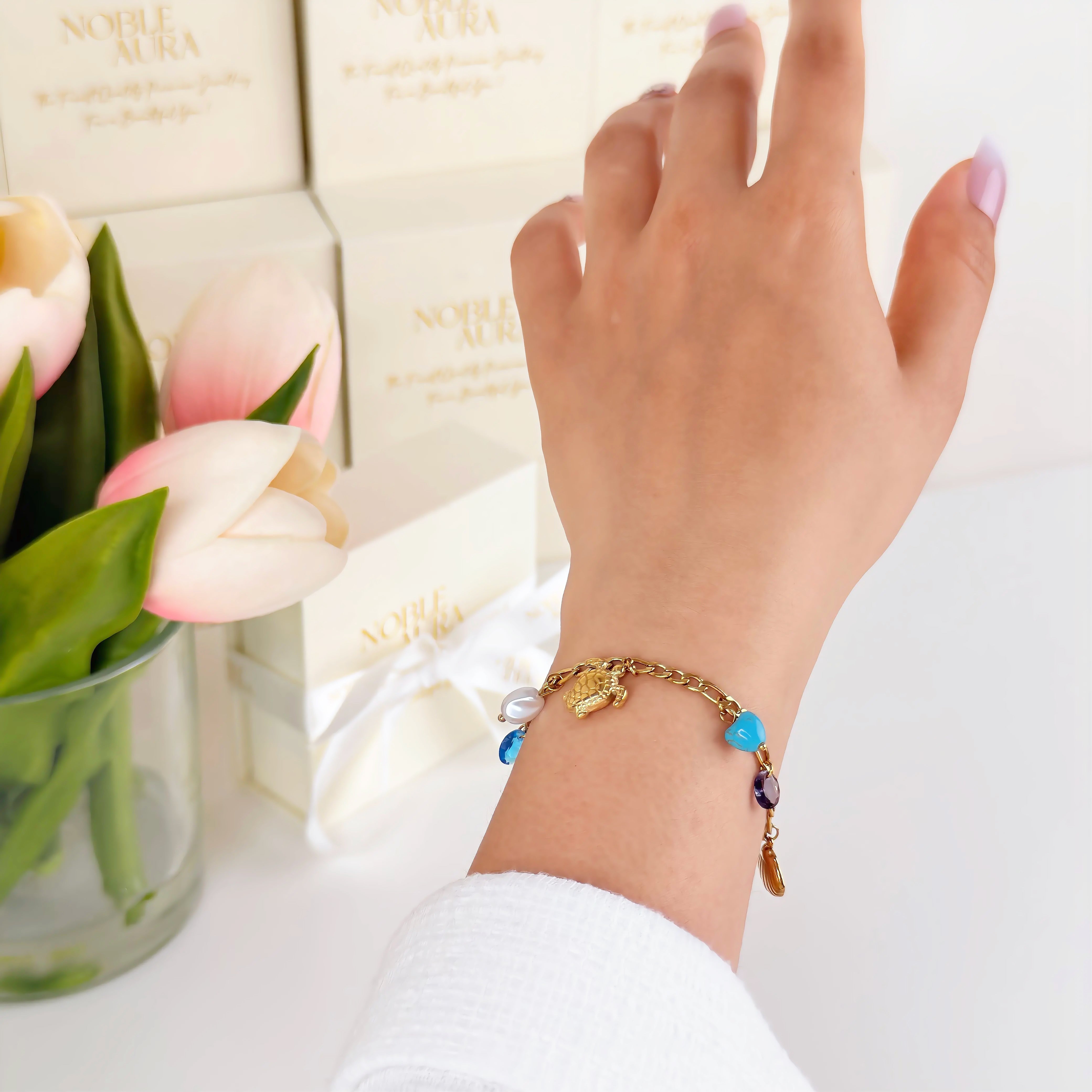 Ocean Charm Bracelet Waterproof Tarnish-Free Gold Charm Bracelet