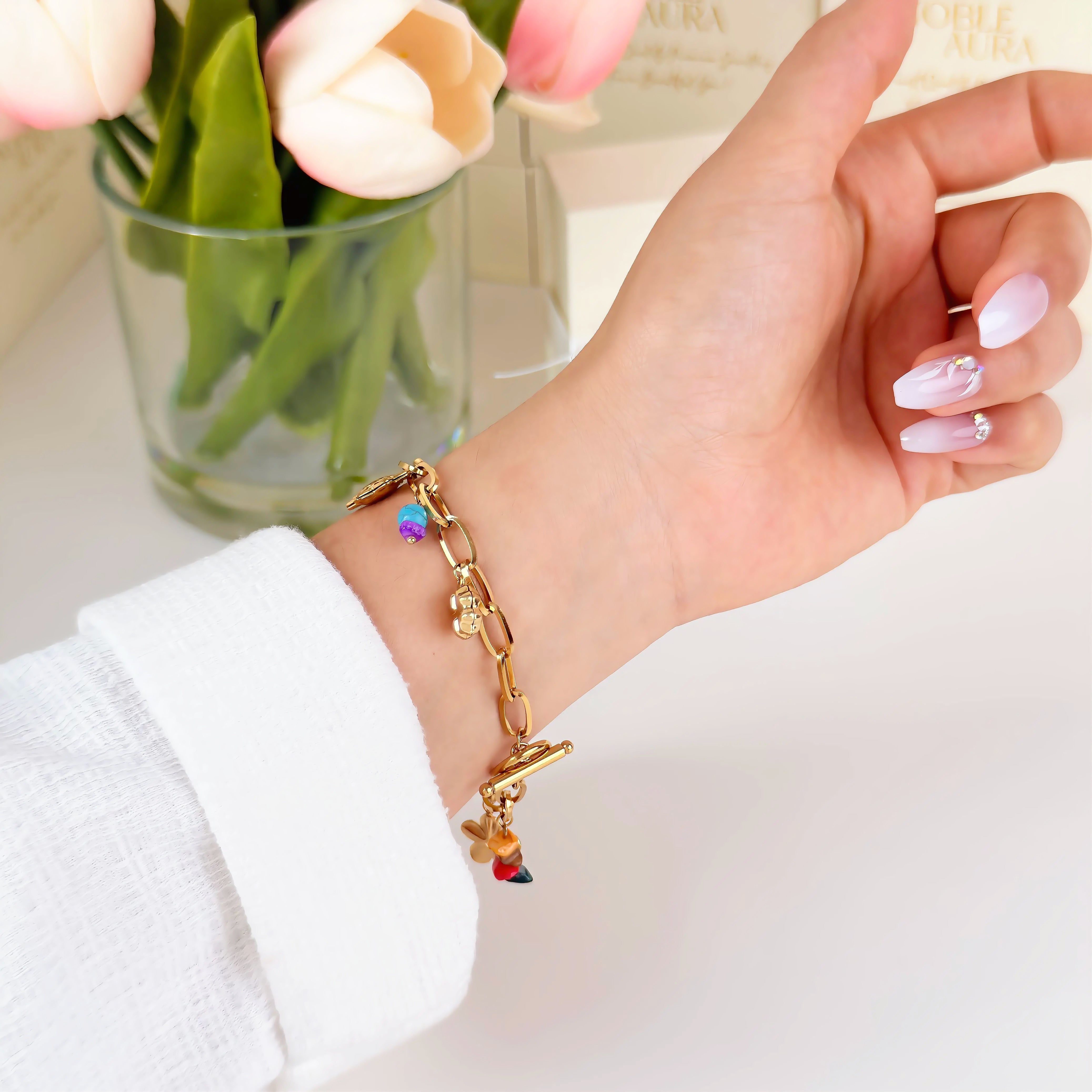 Gold Heart Charm Bracelet Waterproof Tarnish-Free Charm Bracelet