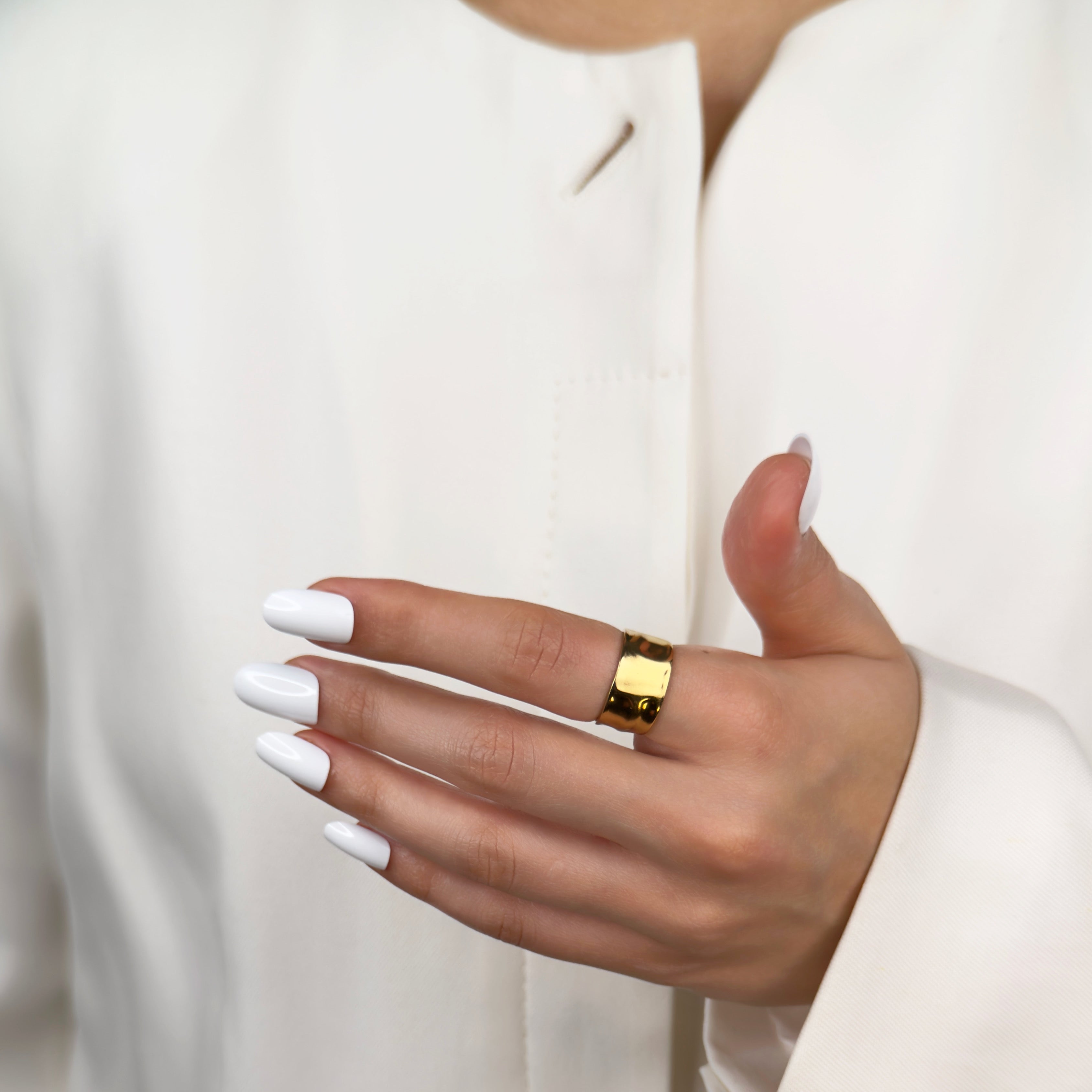 Chunky gold hammered band ring with bold finish by Noble Aura UK
