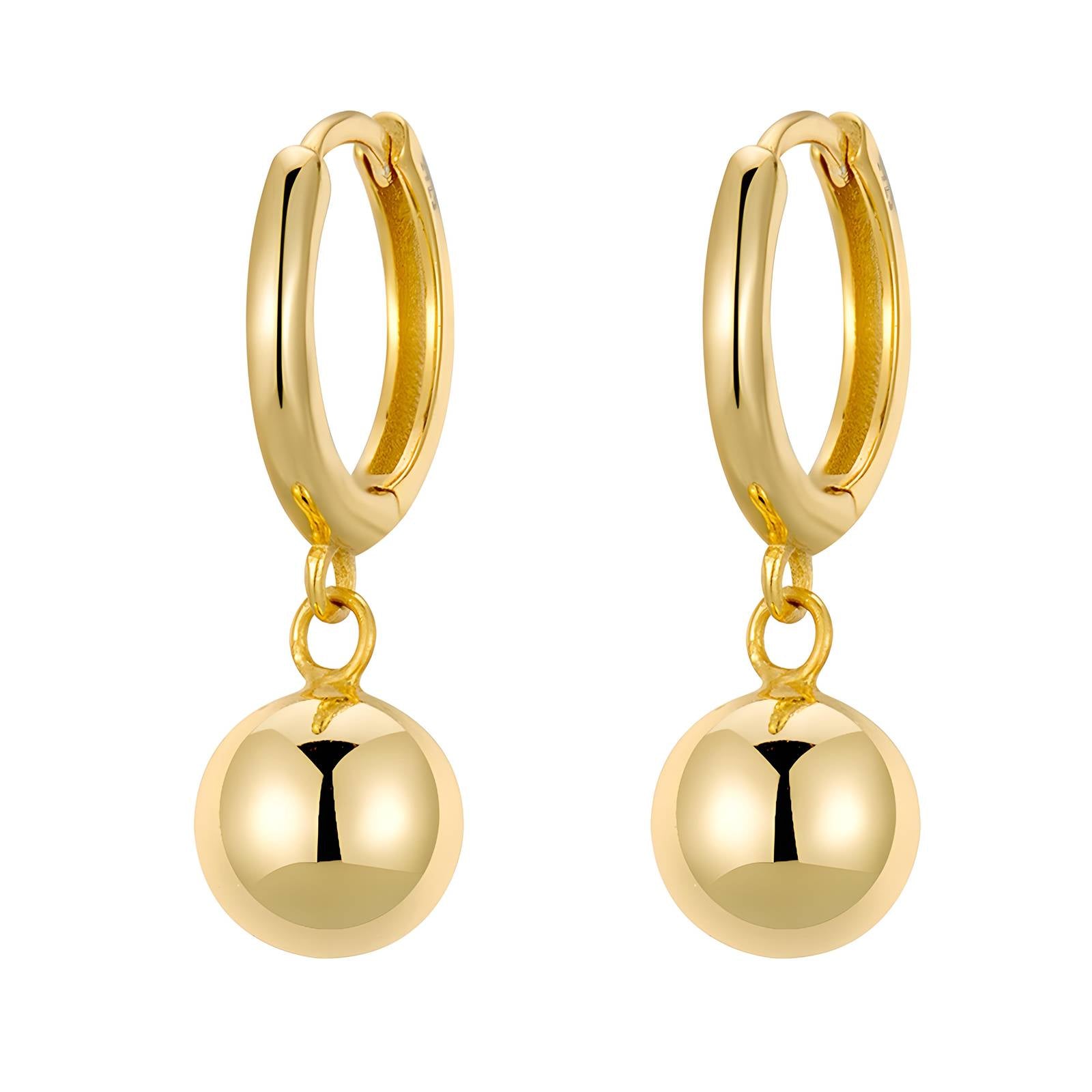 Minimalist gold ball drop hoop earrings by Noble Aura UK