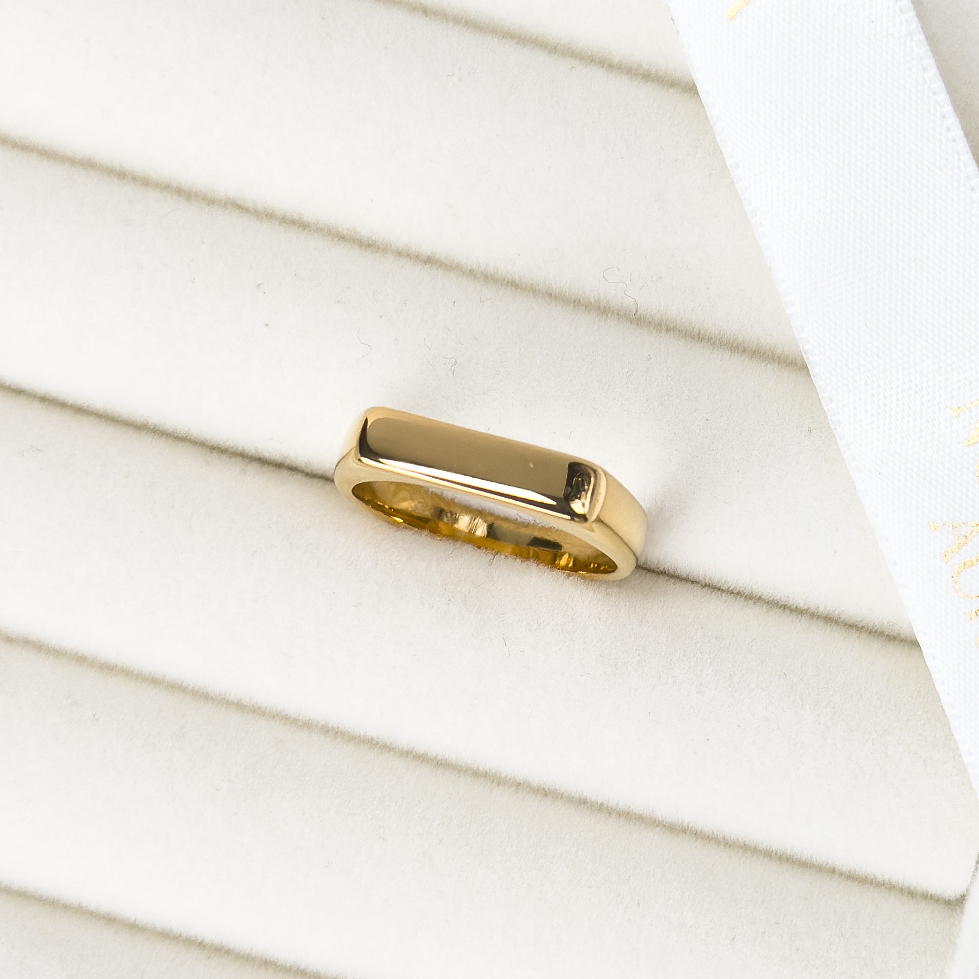 Minimalist gold bar signet ring by Noble Aura UK
