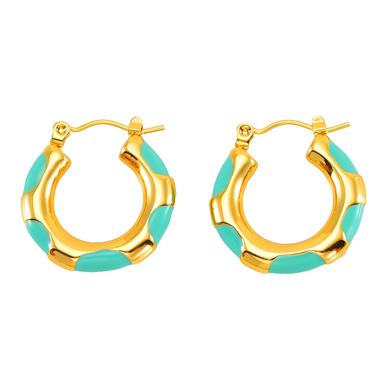 Gold hoop earrings with turquoise stone detailing by Noble Aura jewellery UK