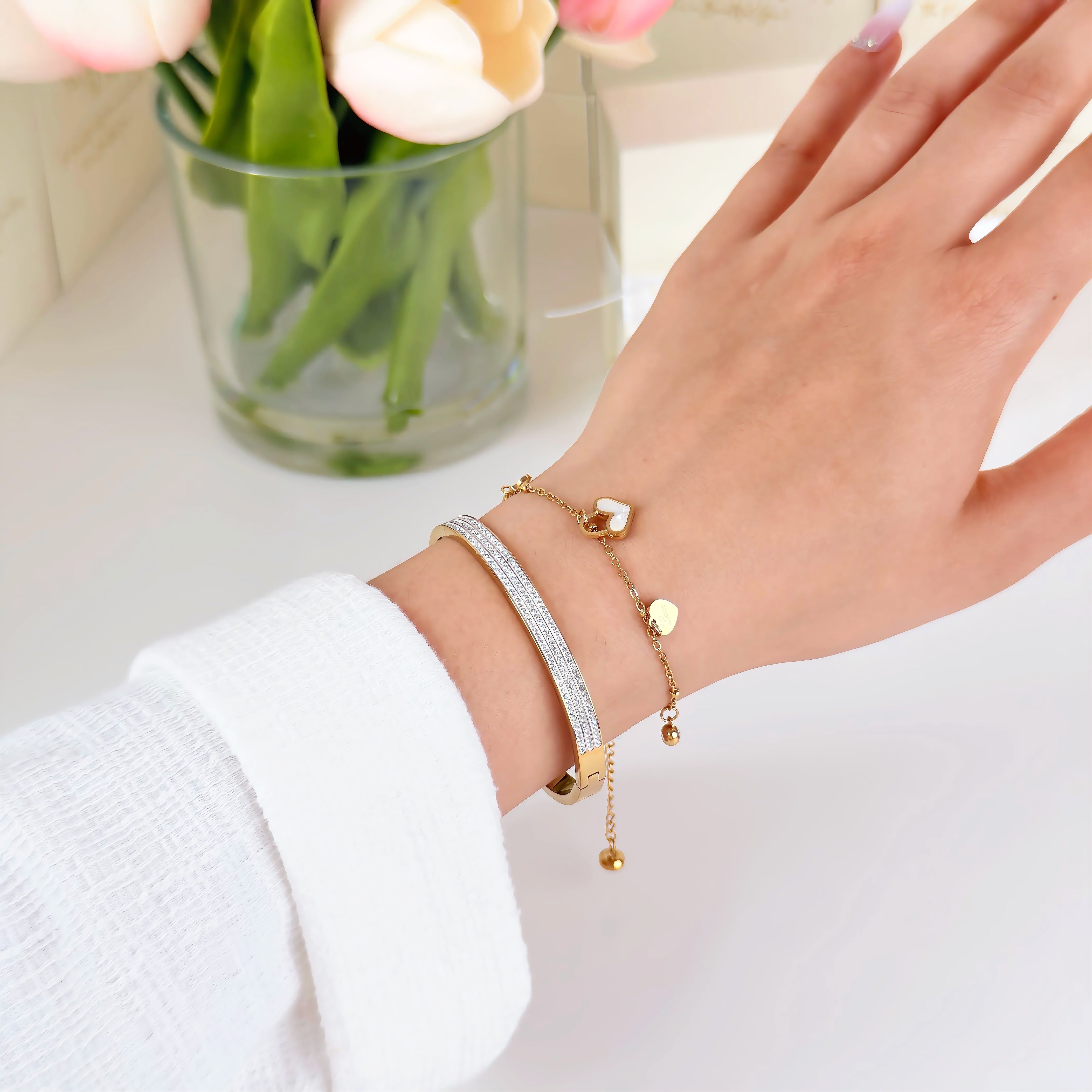 Pavé Crystal Bangle Waterproof Tarnish-Free Gold Crystal Bracelet