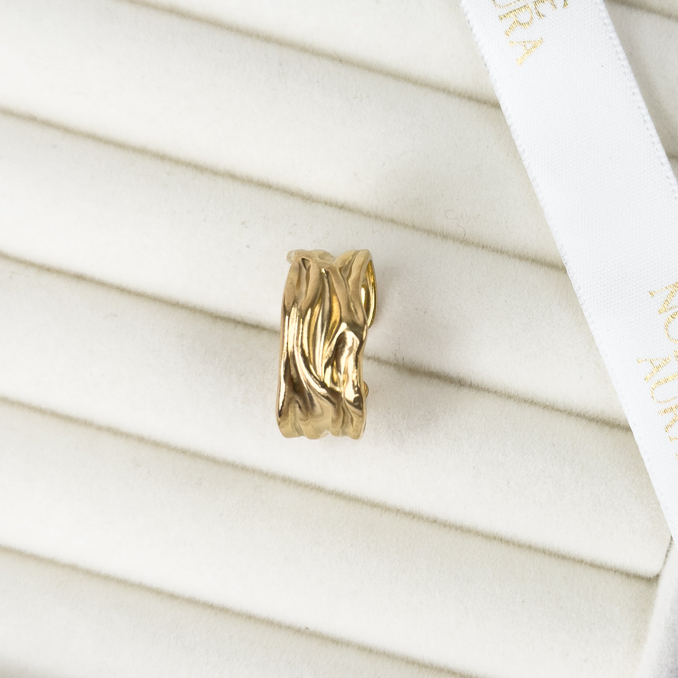 Gold molten texture ring with organic sculpted finish by Noble Aura UK
